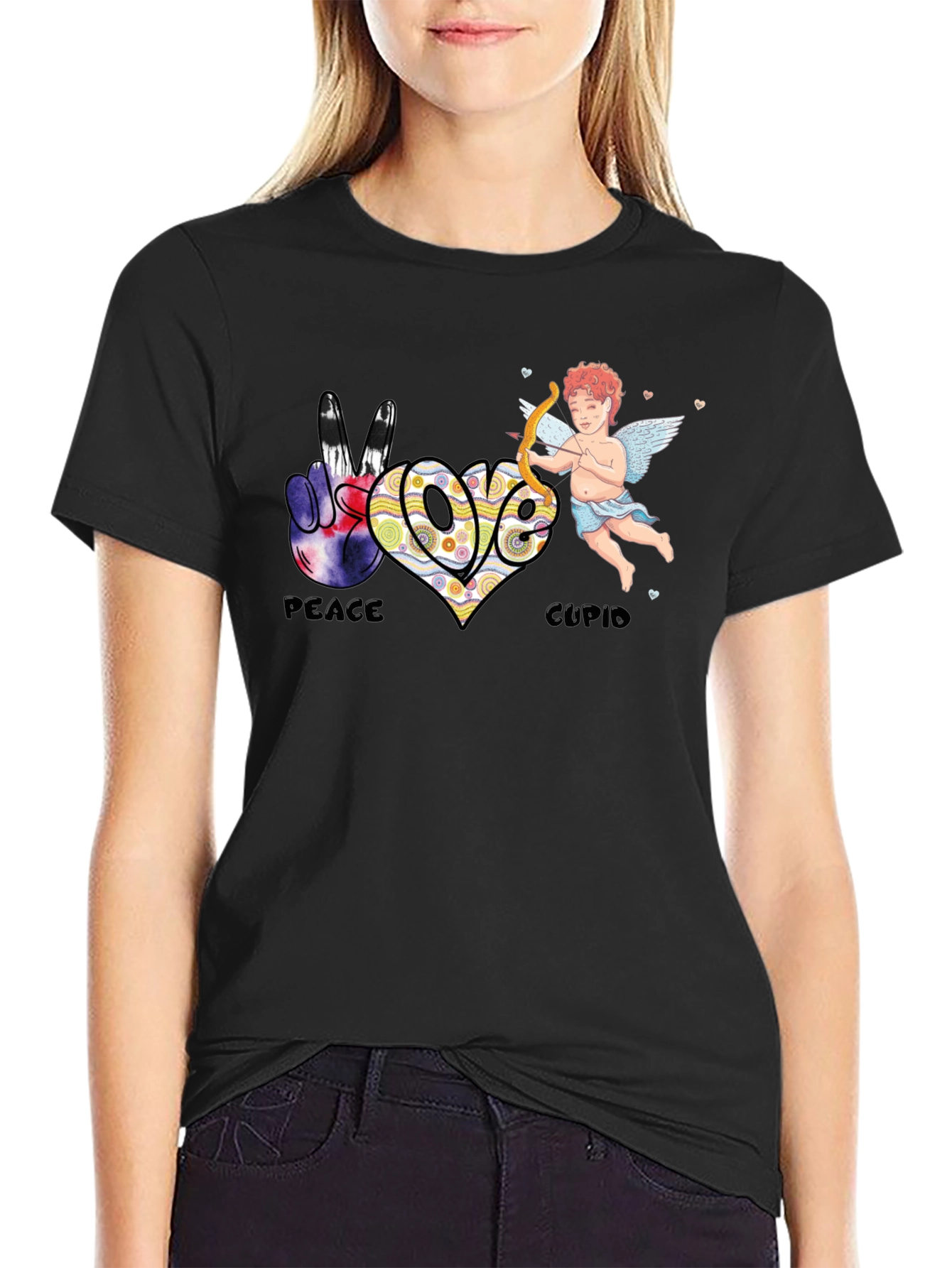 Black Peace Love Cupid T-Shirt view 2