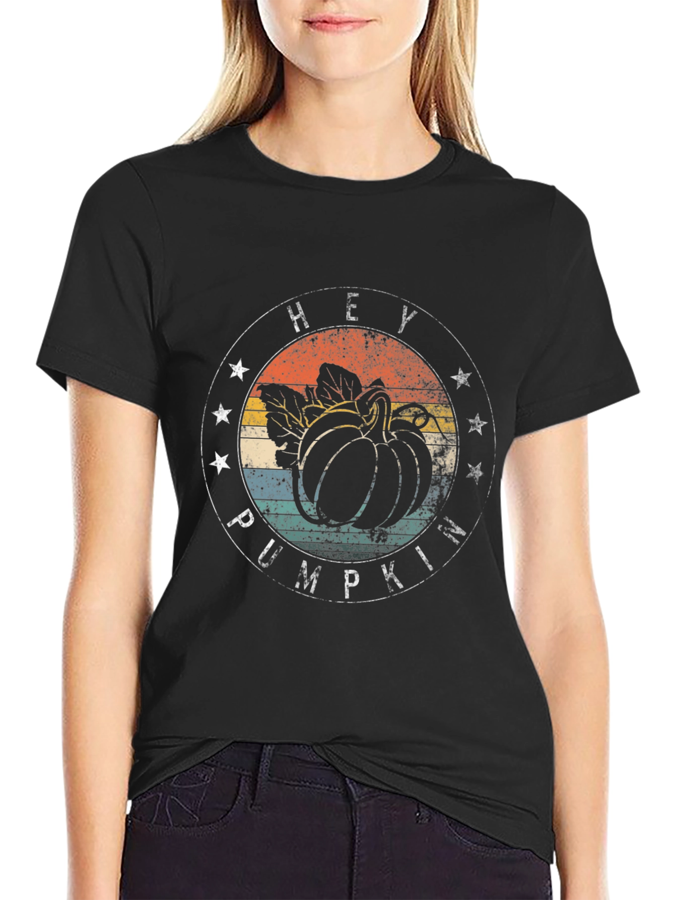 Black Hey Pumpkin T-Shirt - Fall Season Tee view 2