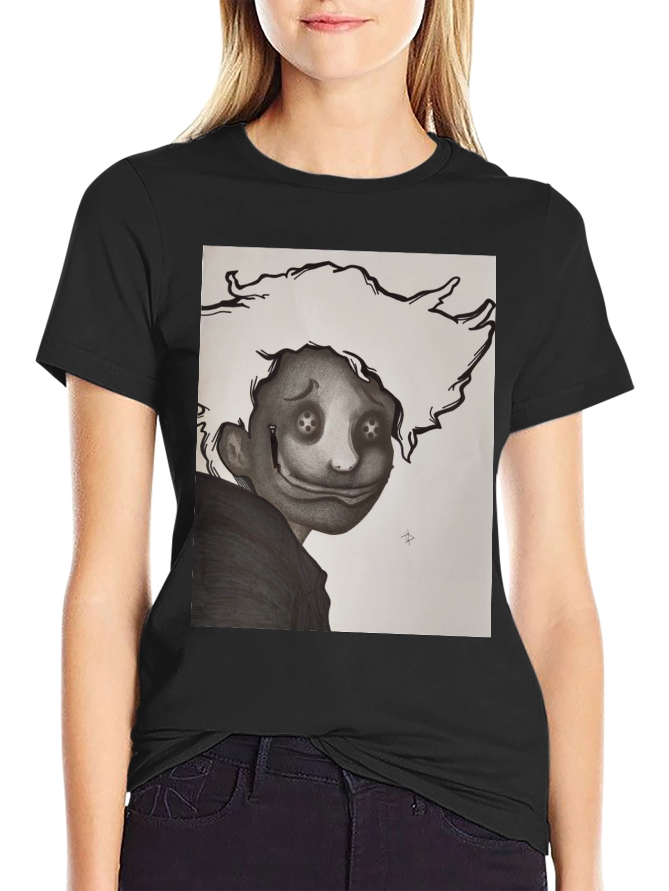 Black Creepy Cartoon Graphic T-Shirt view 2