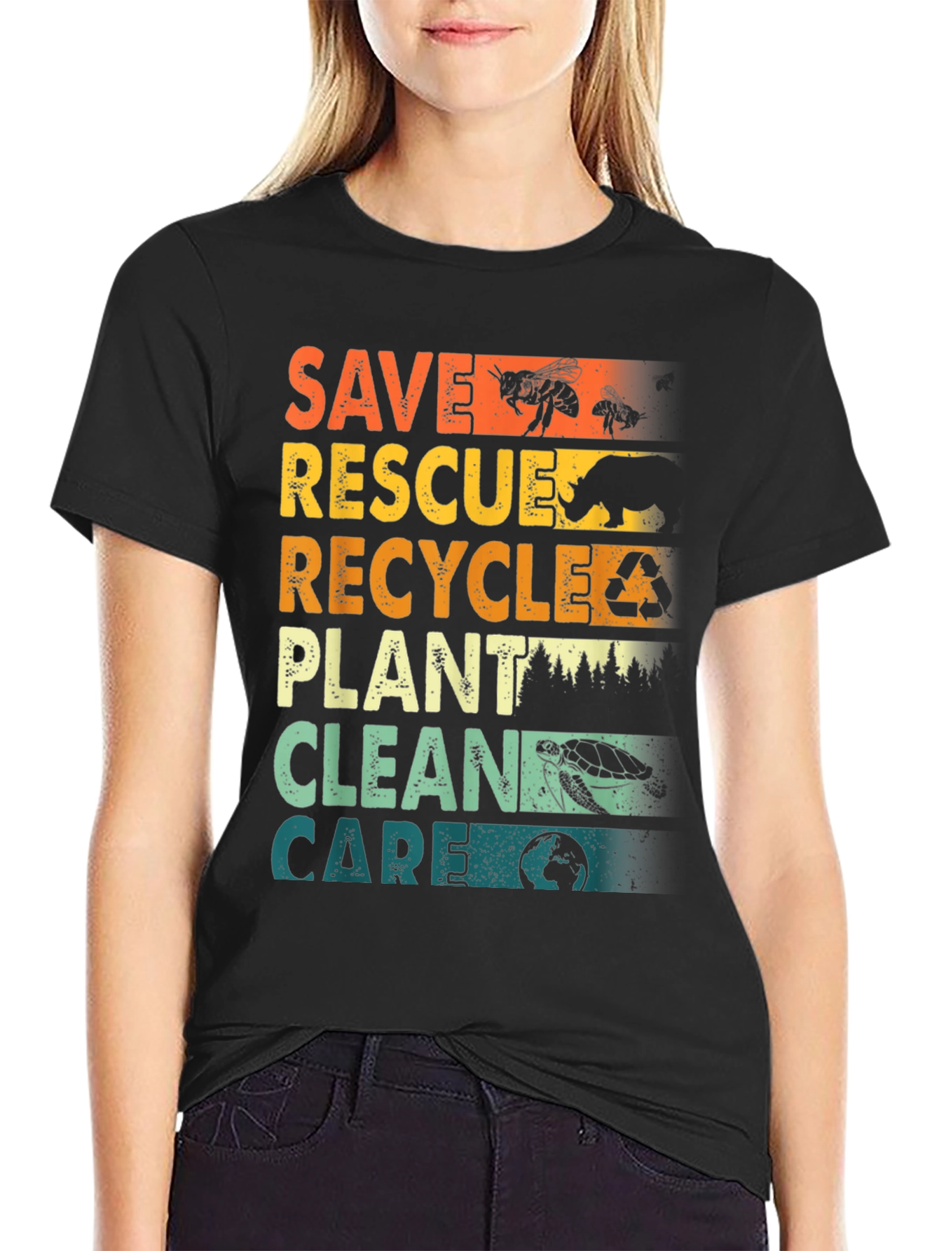 Black Eco-Friendly Save Rescue T-Shirt view 2