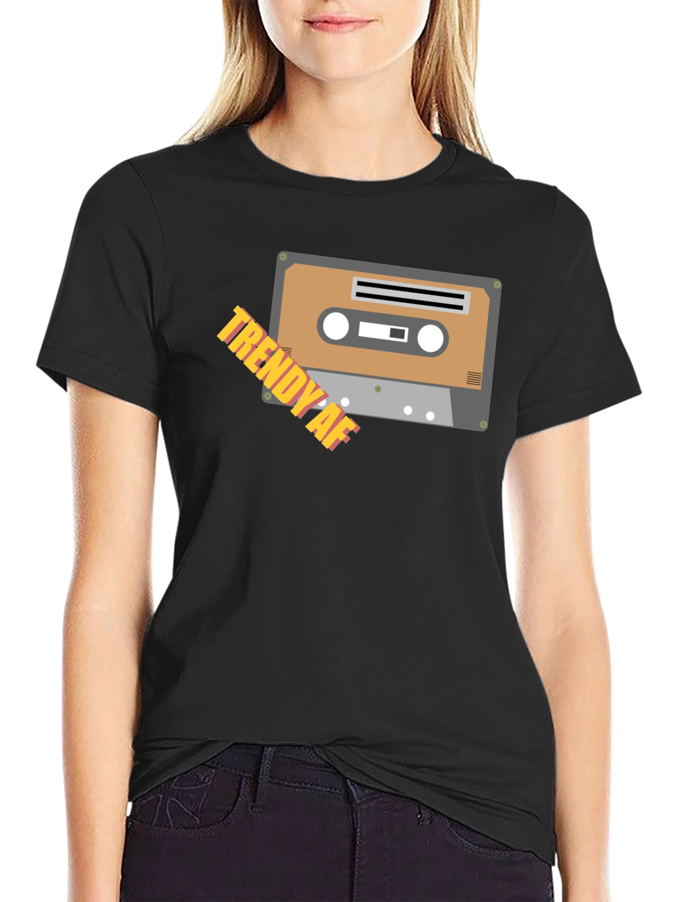Black Trendy AF Cassette Tape Graphic Black T-Shirt view 2