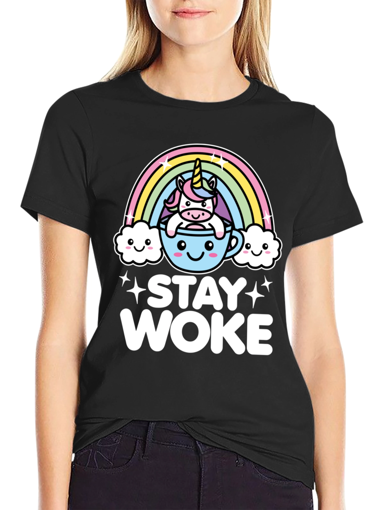 Black Stay Woke Unicorn Graphic Tee - Trendy Black T-Shirt view 2