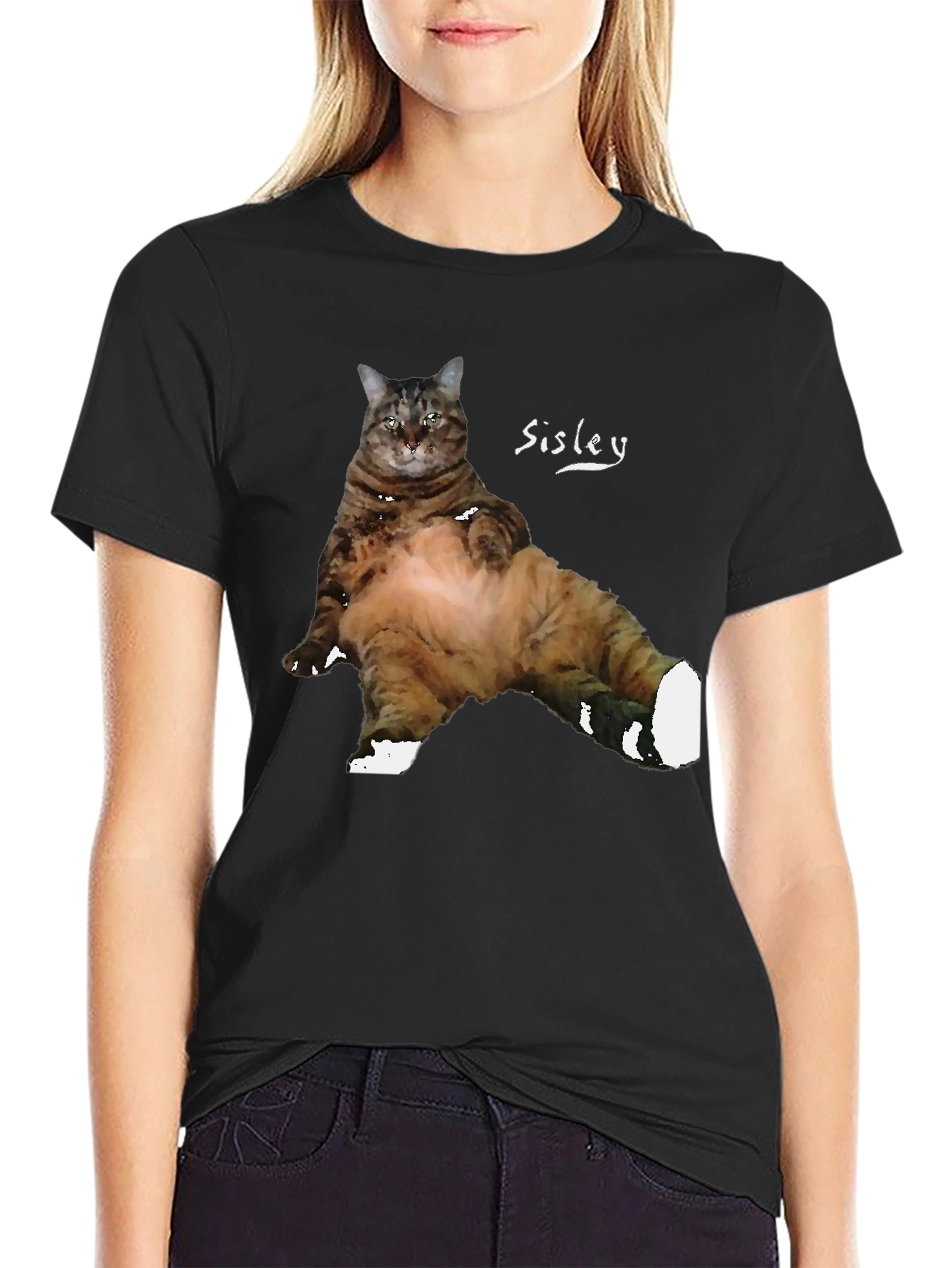 Black Funny Cat T-Shirt - Sisley Cat Design view 2