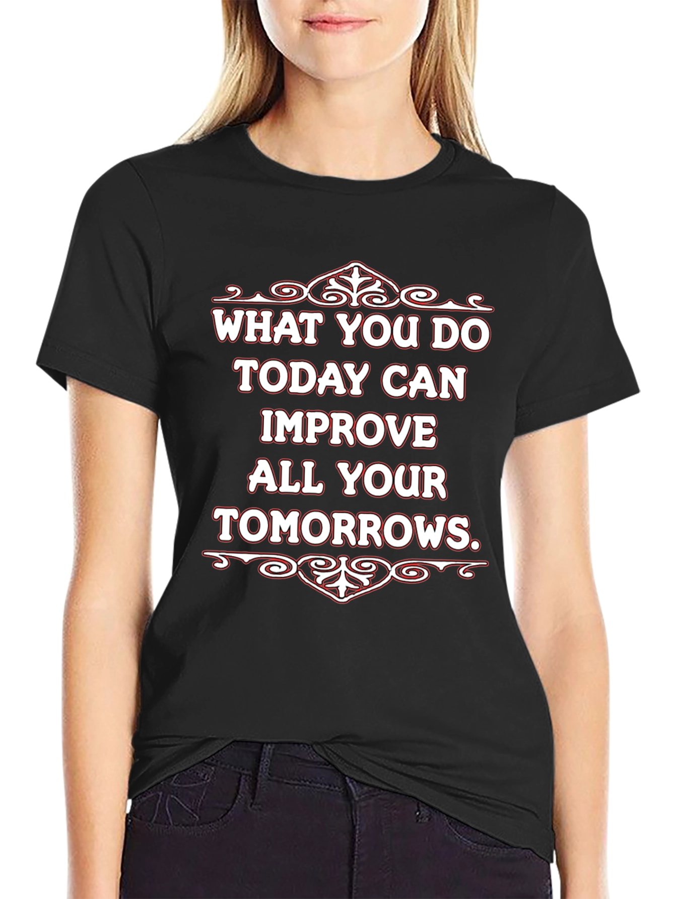 Black Motivational T-Shirt: Improve Your Tomorrows view 2