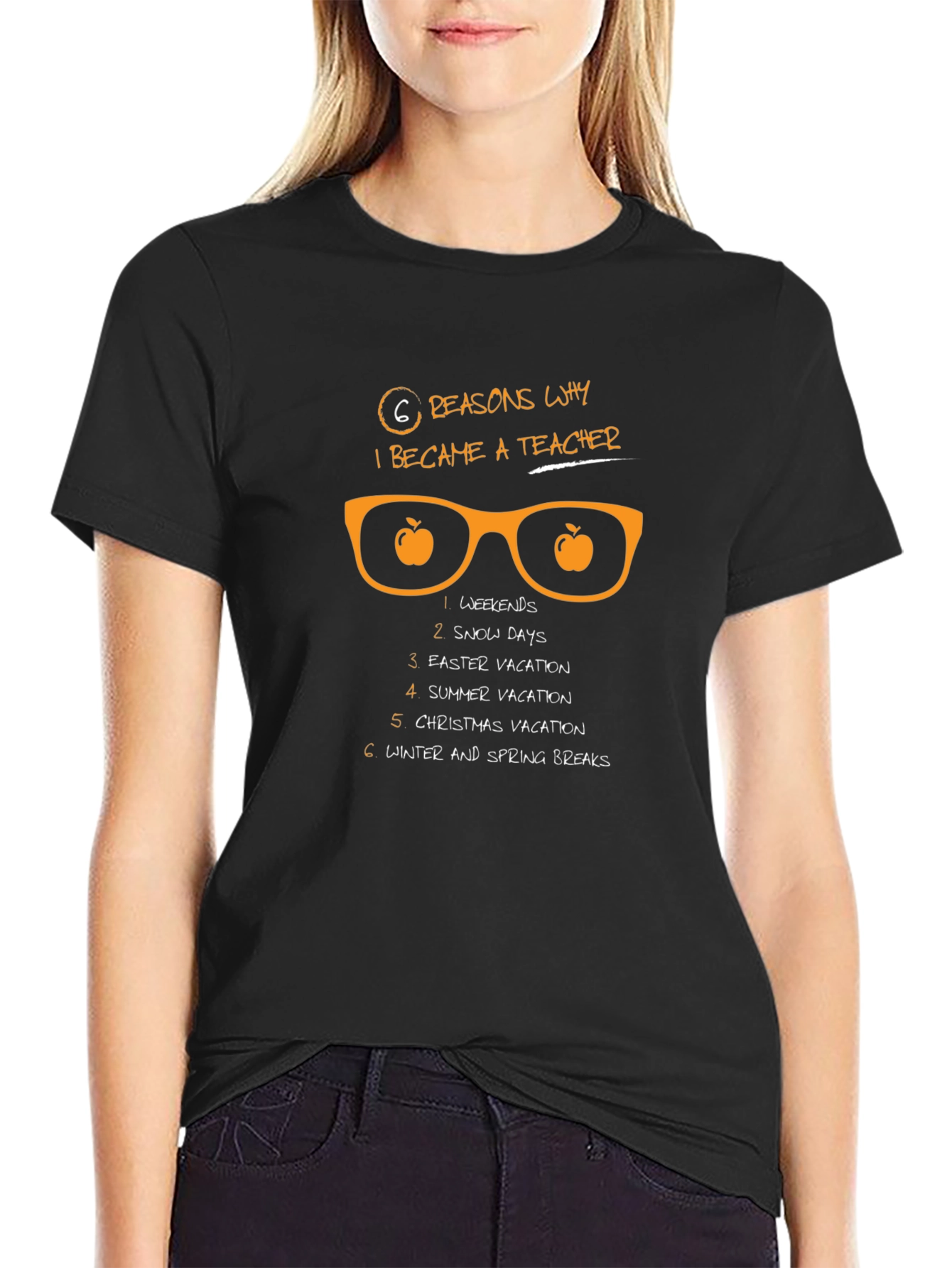 Black 6 Reasons Teacher T-Shirt - Black, Funny Teacher Tee view 2
