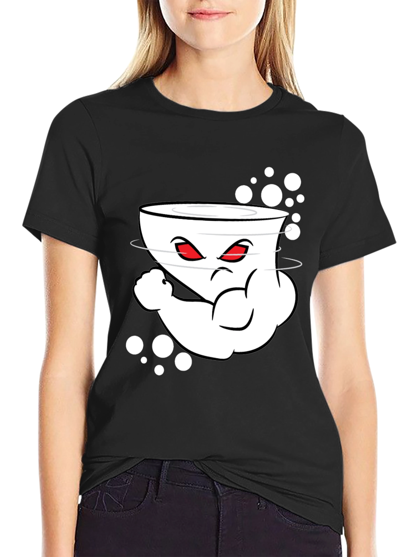 Black Men's Black Cartoon Graphic Crew Neck T-Shirt view 2