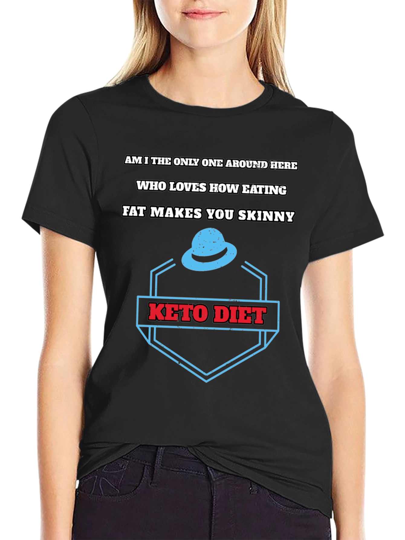 Black Keto Diet T-Shirt - Eat Fat Get Skinny Tee view 2