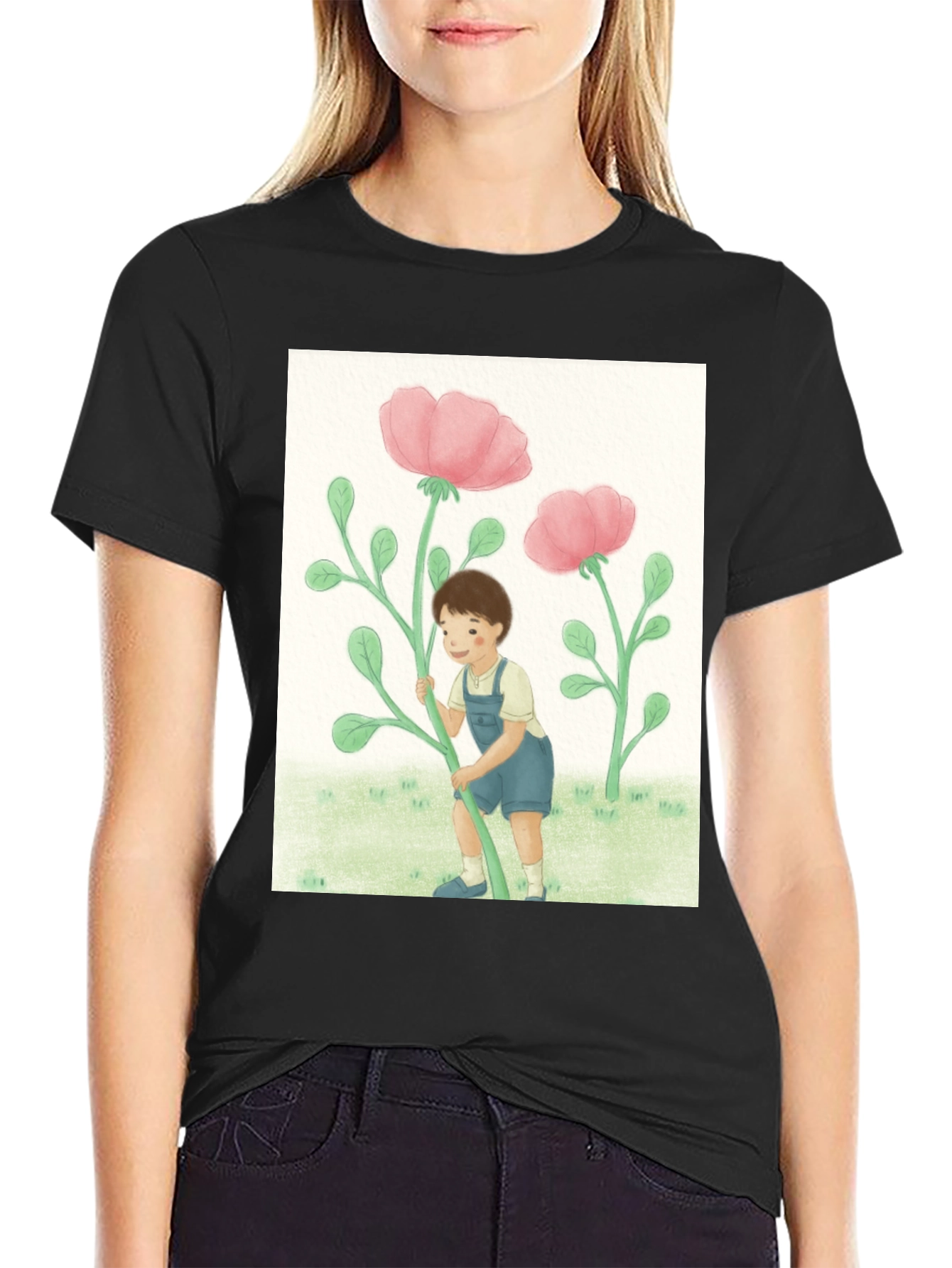 Black Boy with Flowers Black T-Shirt view 2