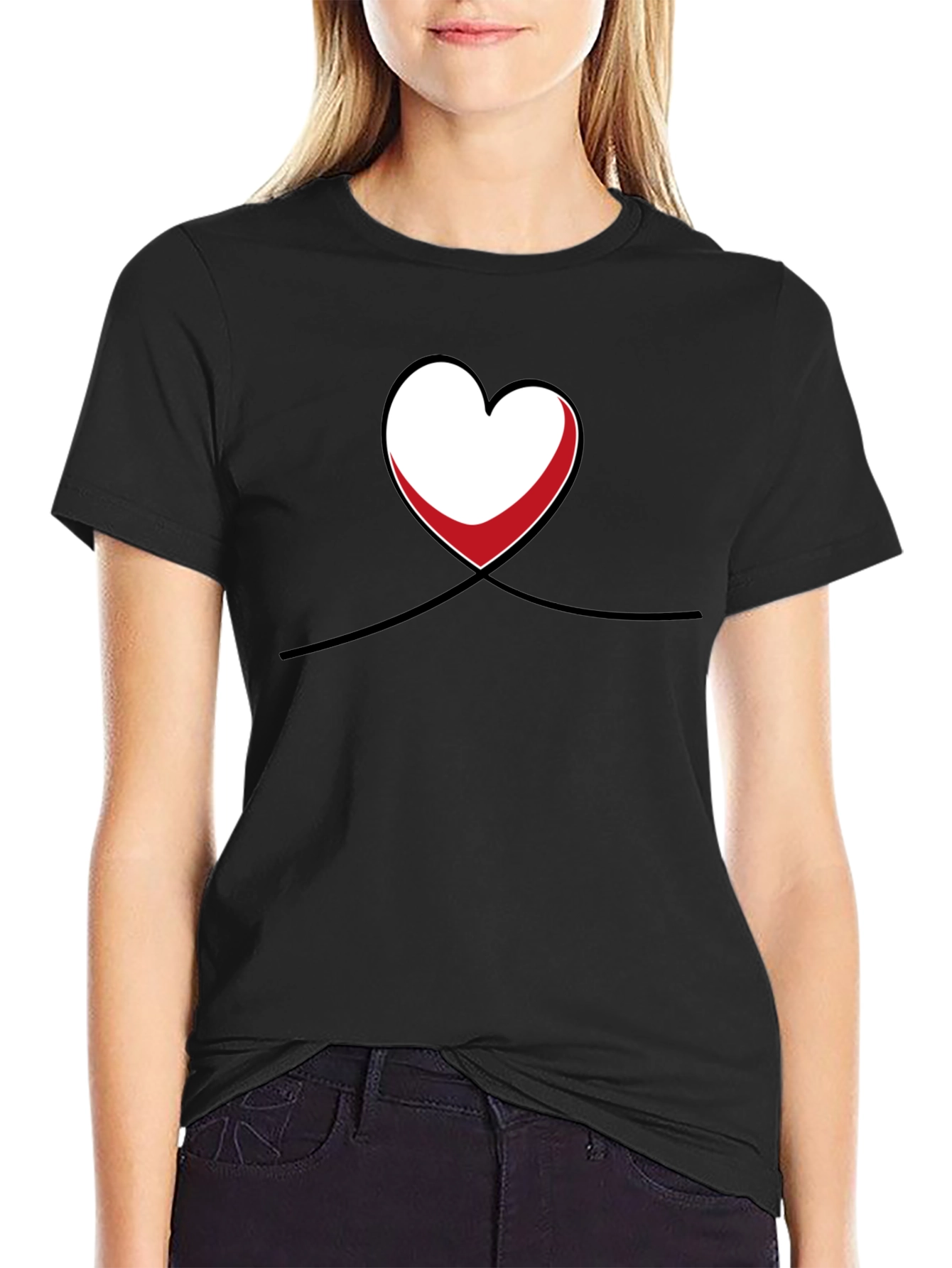 Black Heart & Line Graphic Black T-Shirt view 2