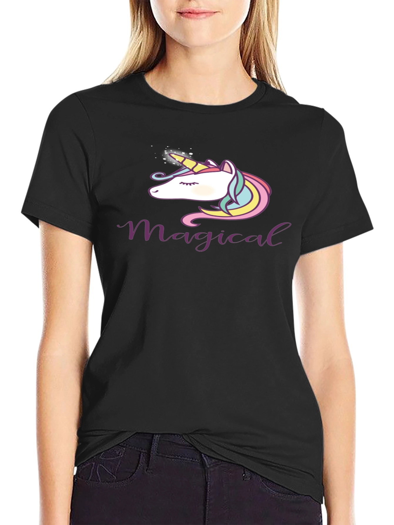 Black Magical Unicorn T-Shirt - Soft Cotton Blend, Black view 2