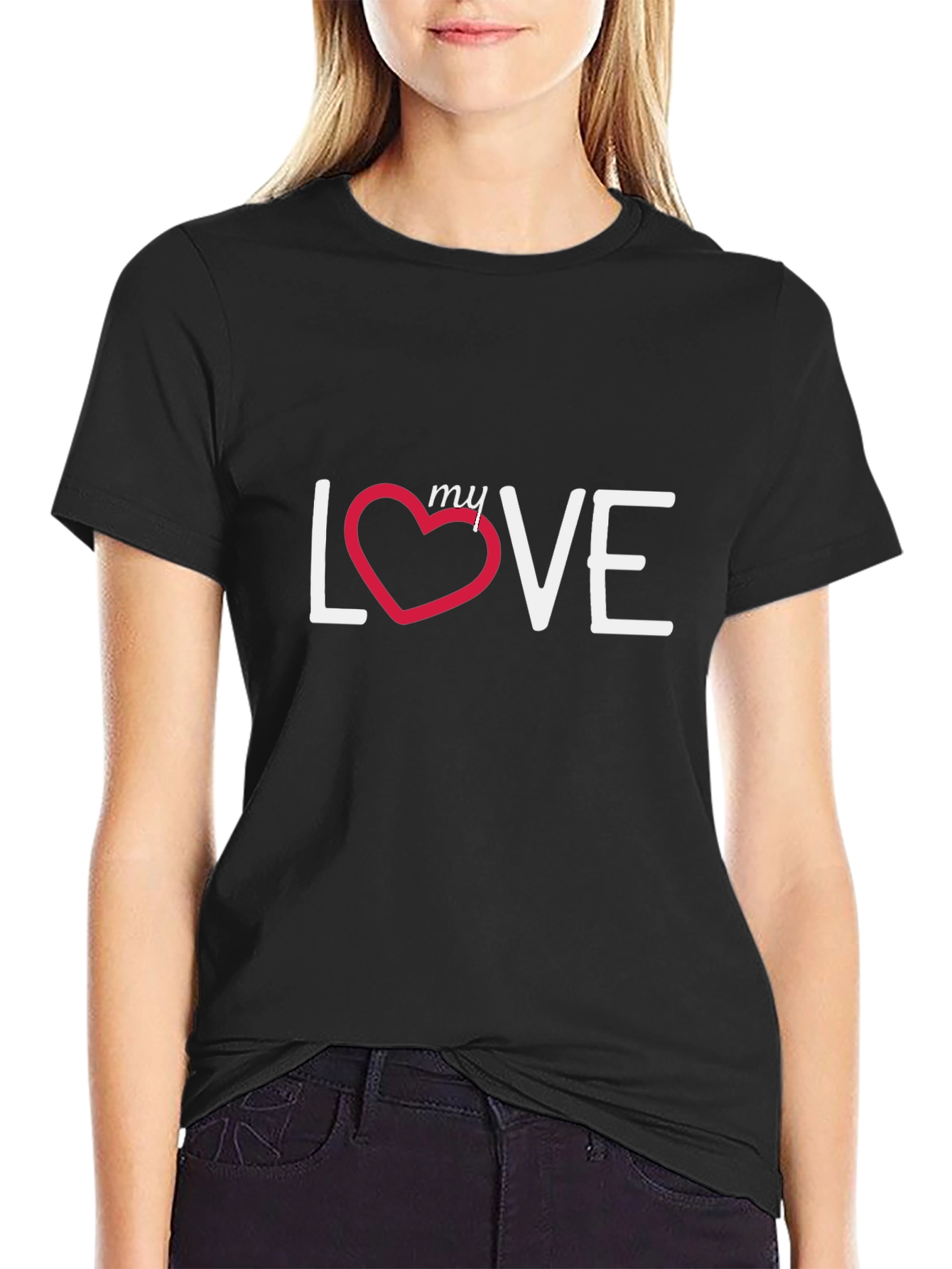 Black My Love T-Shirt - Black Cotton Casual Tee view 2