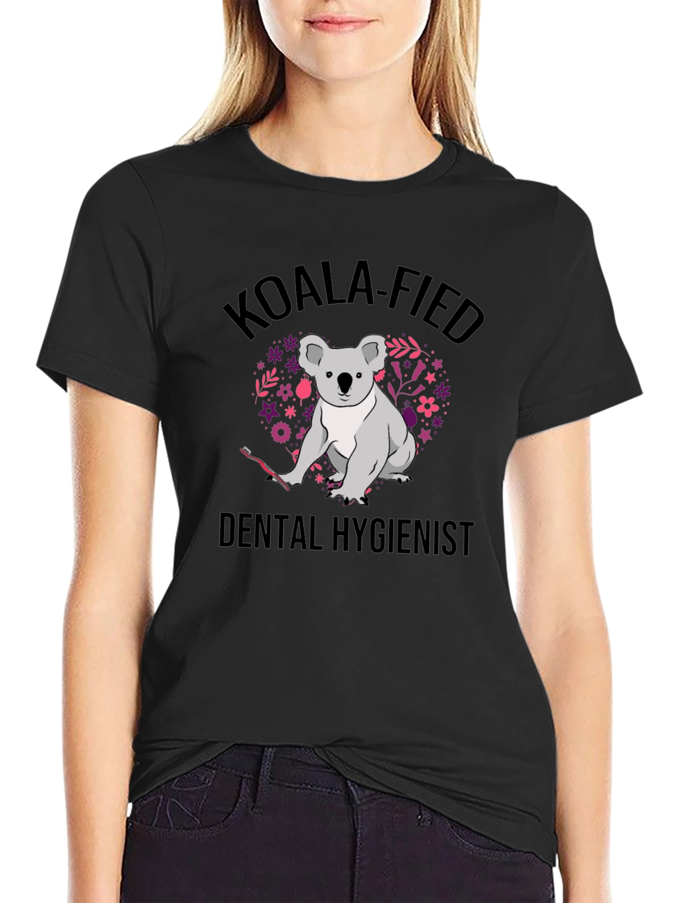 Black Koala-Fied Dental Hygienist Black T-Shirt view 2