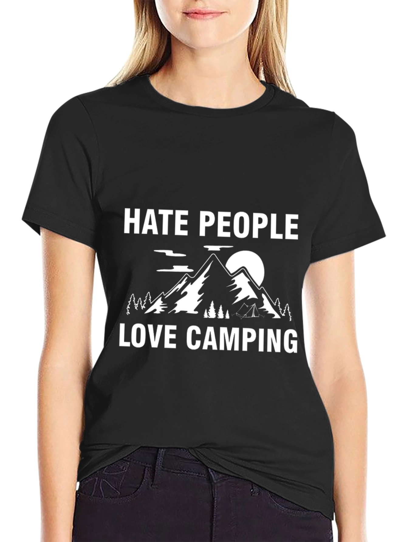 Black Hate People Love Camping Graphic T-Shirt view 2