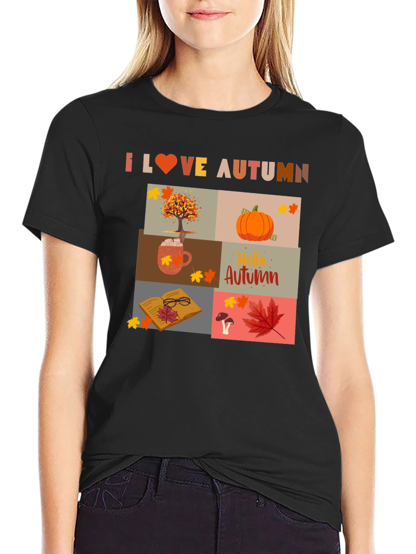Black I Love Autumn Collage T-Shirt view 2