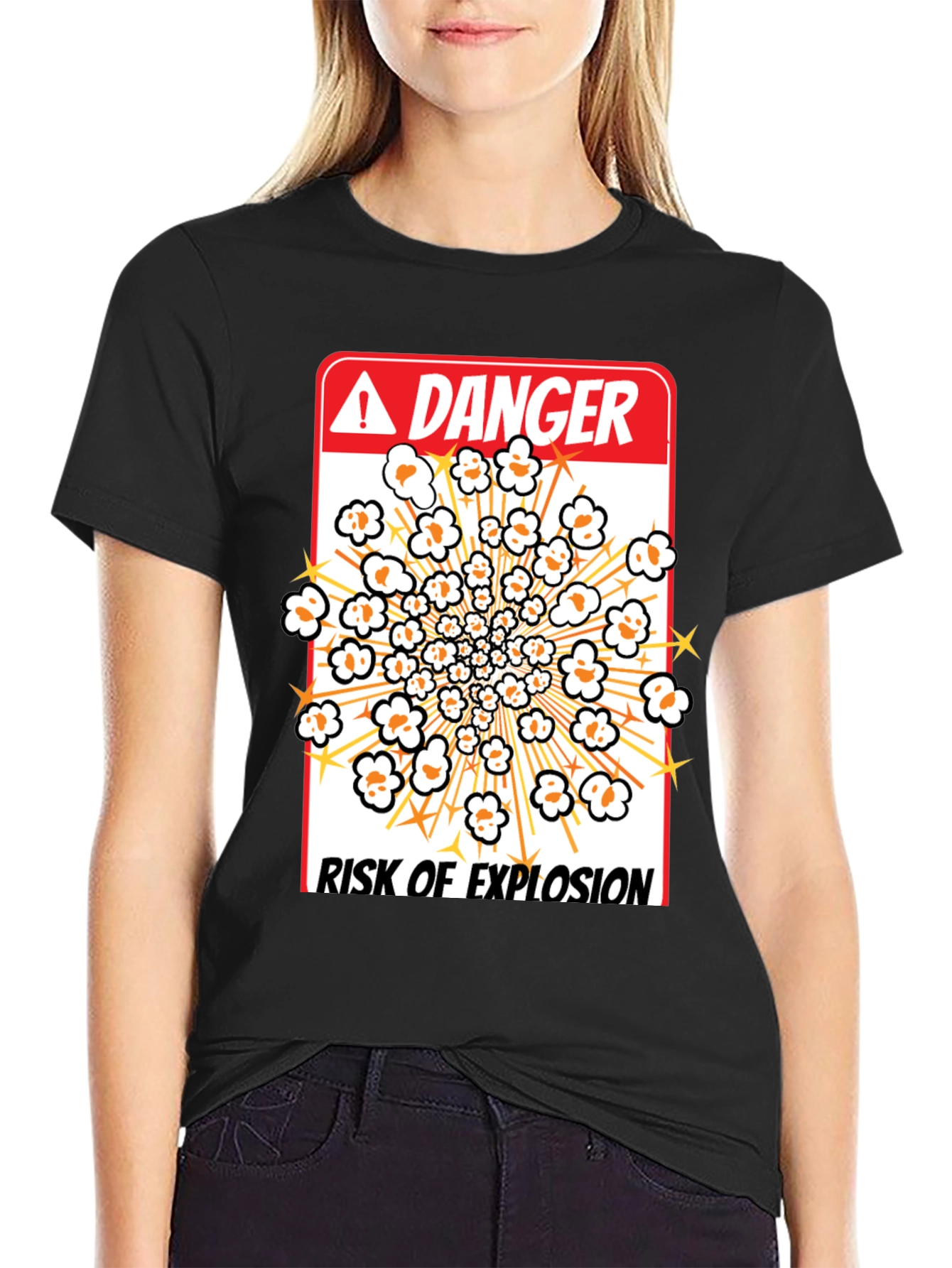 Black Danger Risk Of Explosion Popcorn T-Shirt view 2