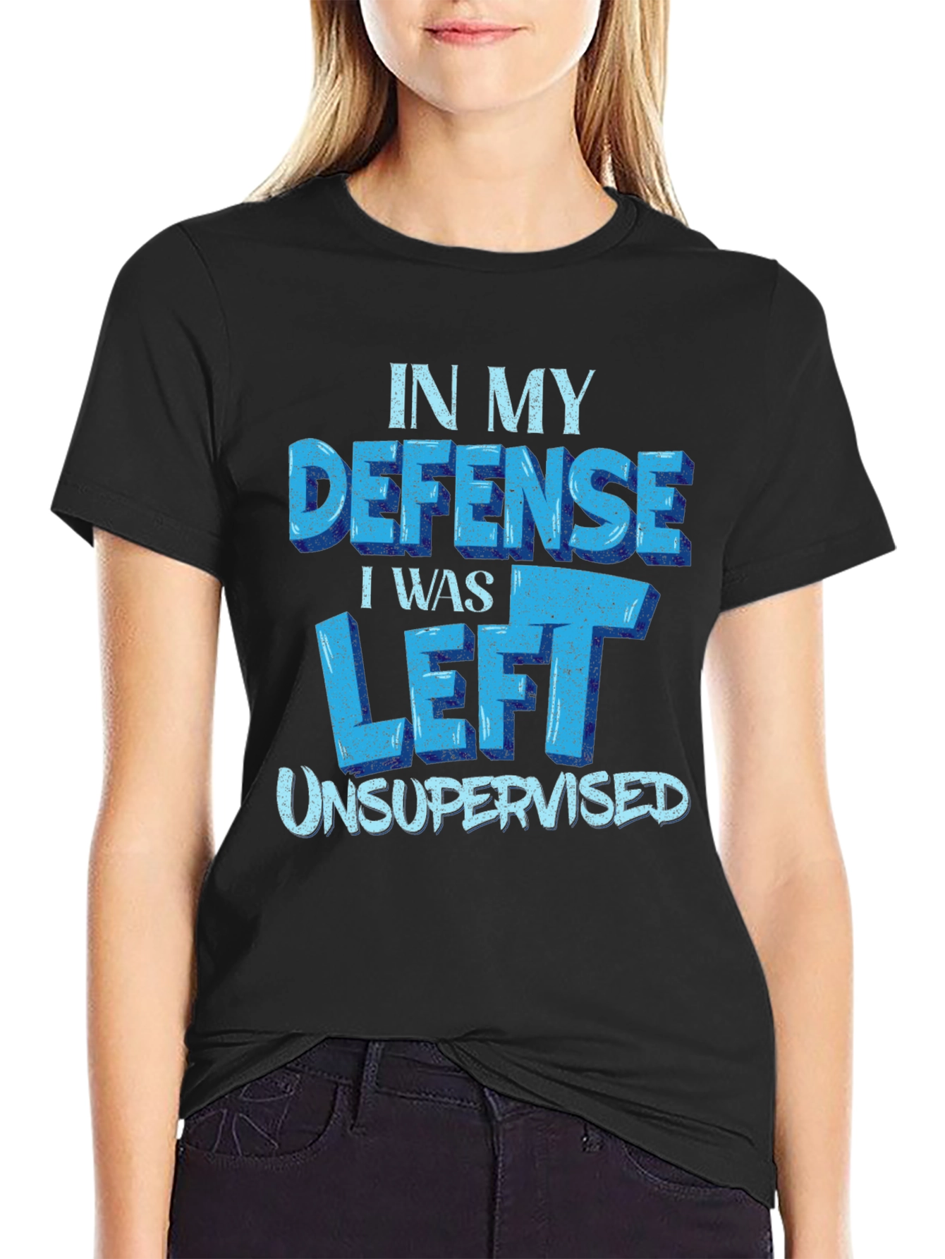 Black Funny 'In My Defense' Black T-Shirt view 2