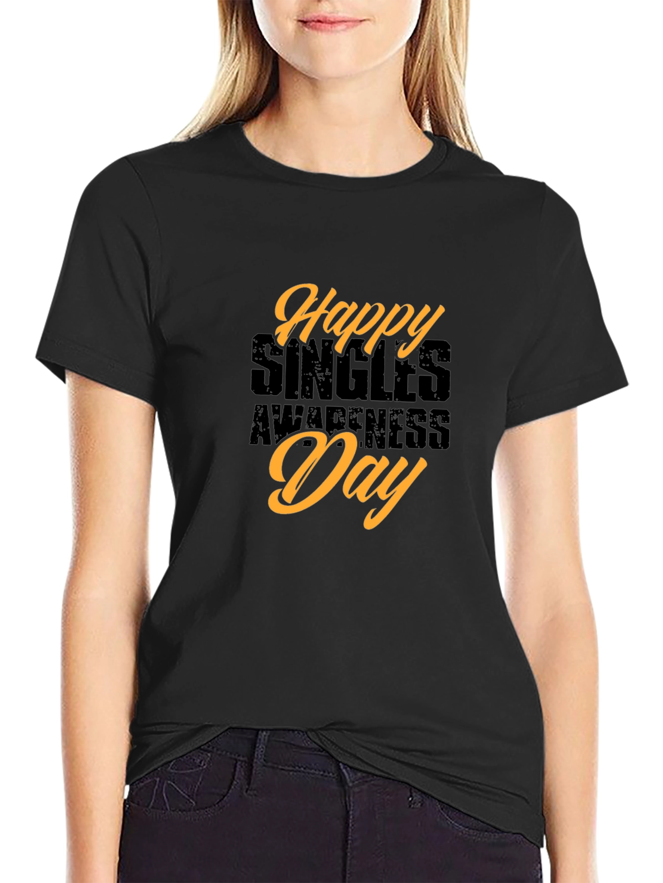 Black Happy Singles Awareness Day T-Shirt Black view 2