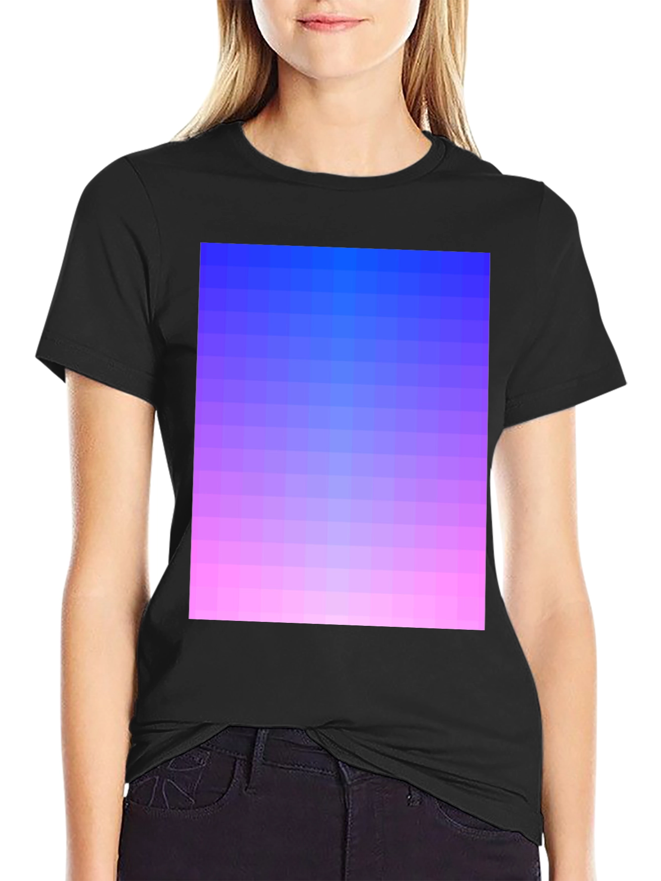 Black Gradient Pixel Art T-Shirt - Stylish Casual Wear view 2
