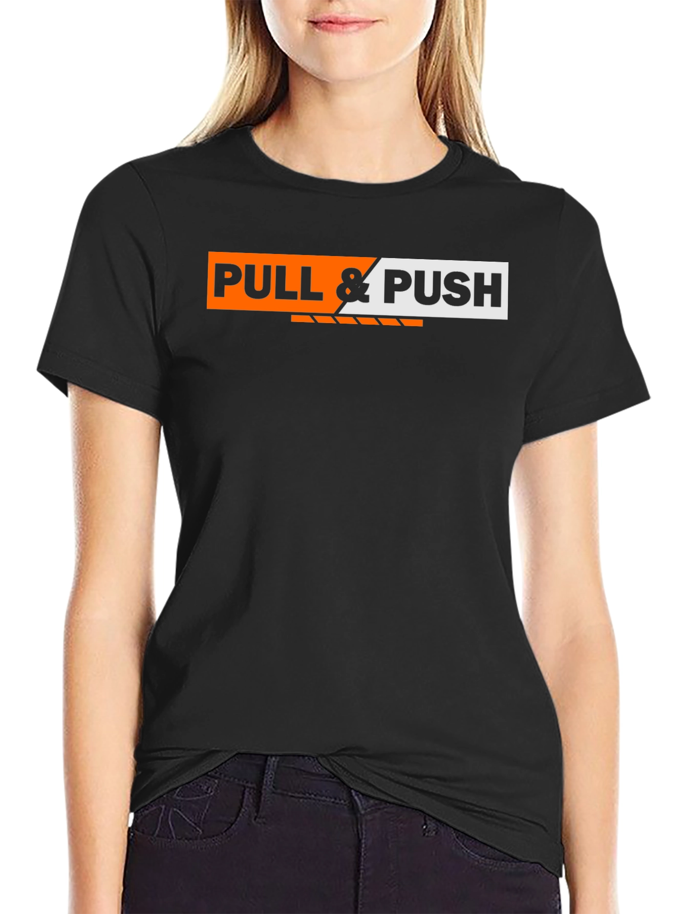 Black Pull & Push Graphic Tee - Black Cotton T-Shirt view 2