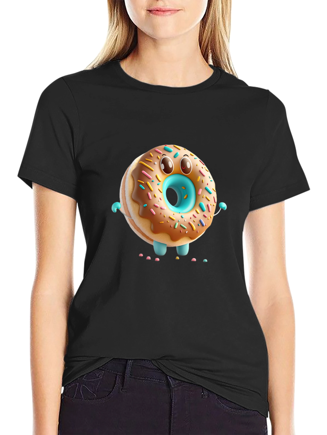 Black Donut Character Black T-Shirt view 2