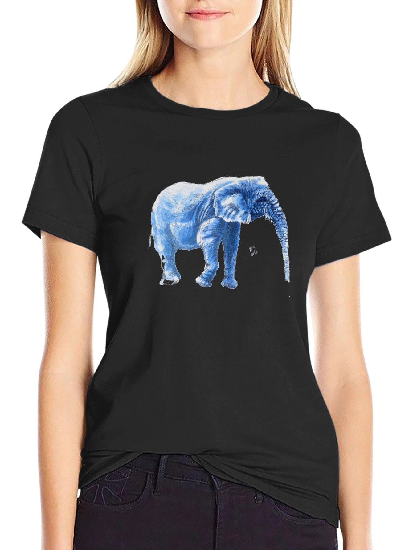 Black Elephant Graphic T-Shirt - Black Cotton Tee view 2