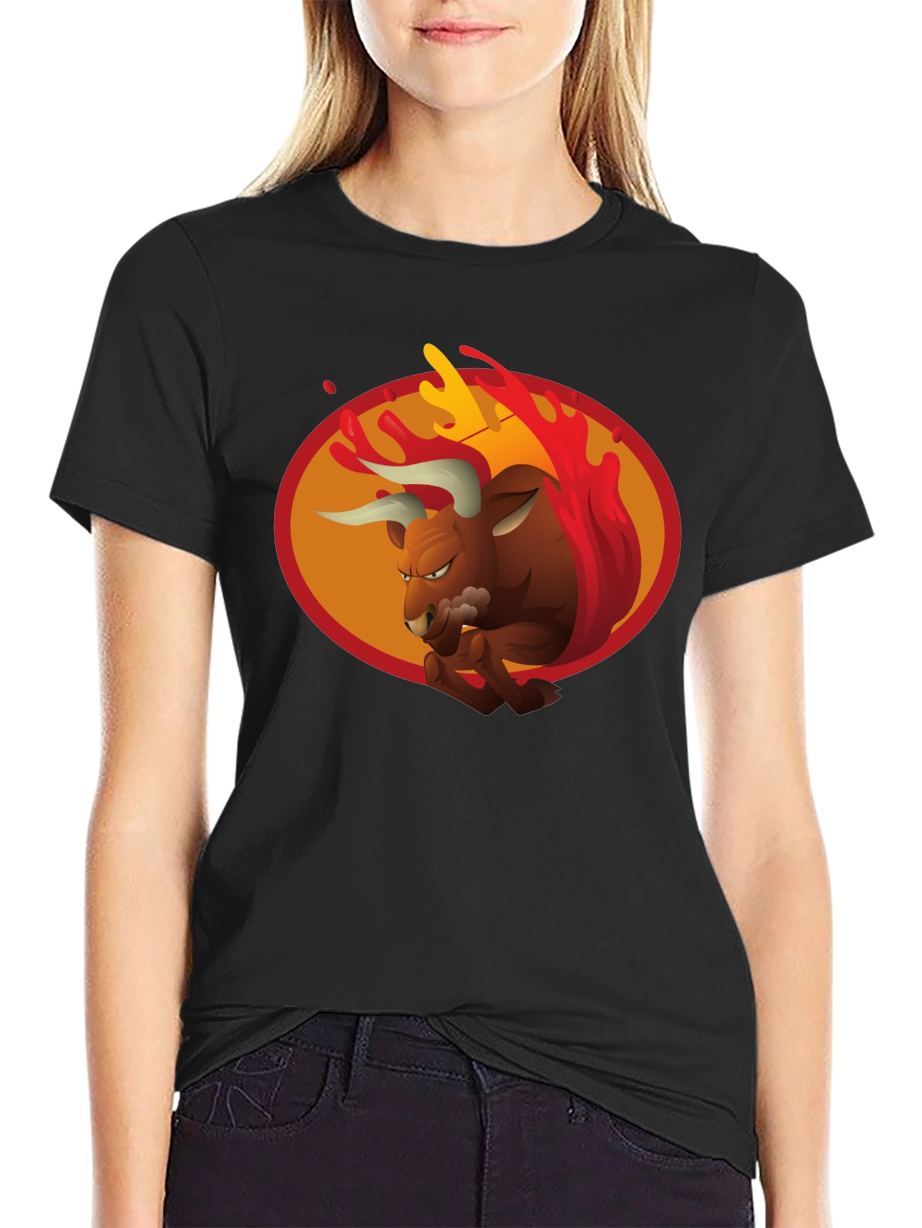 Black Fiery Bull Graphic Tee - Bold Black T-Shirt view 2