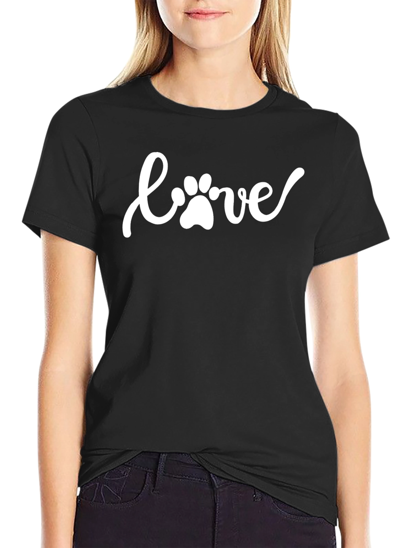 Black Paw Print Love T-Shirt - Stylish Pet Lover Tee view 2