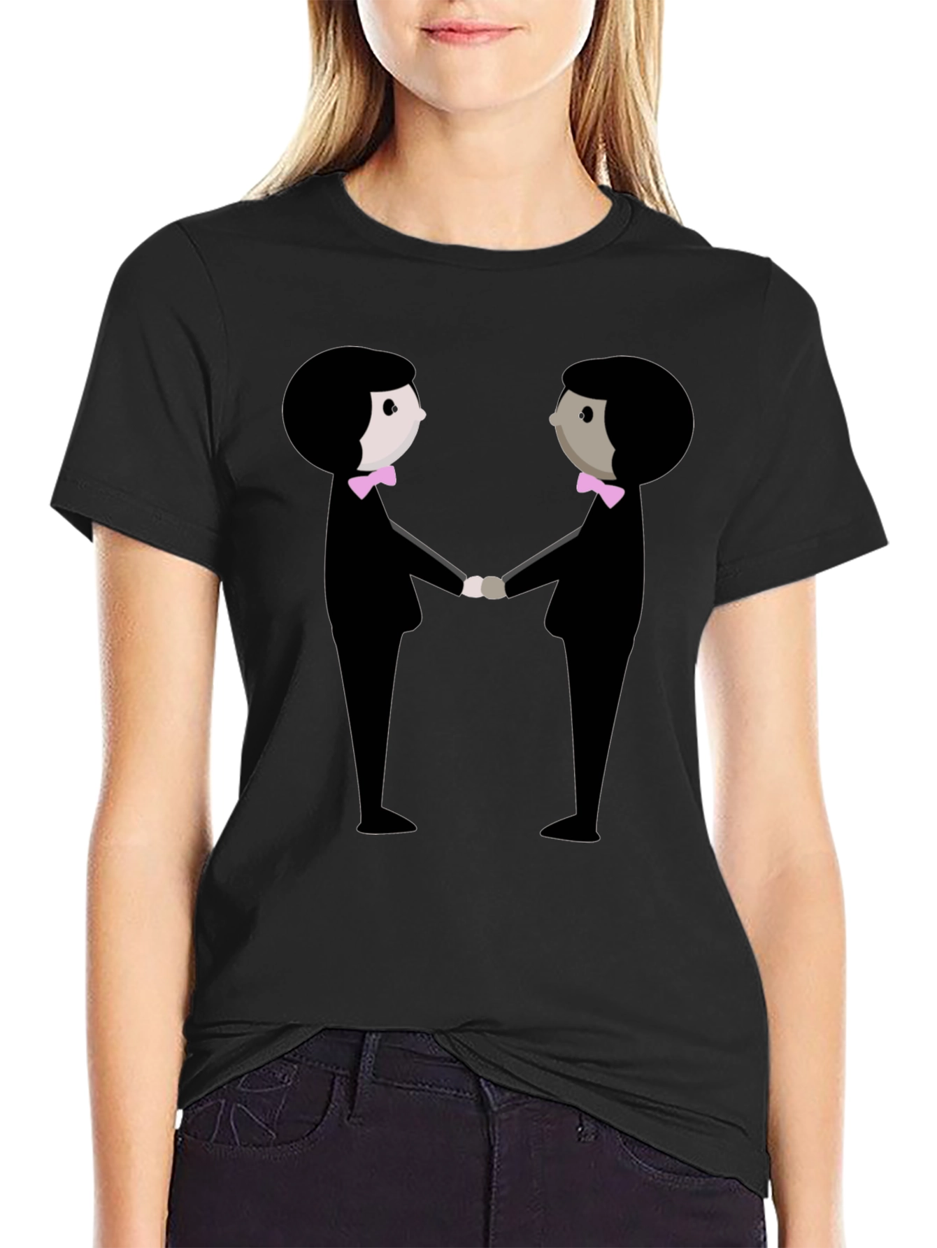 Black Graphic Tee: Two Figures Holding Hands view 2