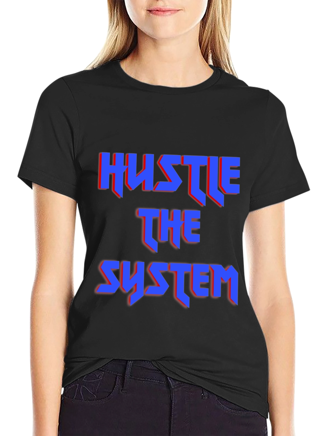 Black Hustle the System Graphic Tee - Bold Statement Shirt view 2