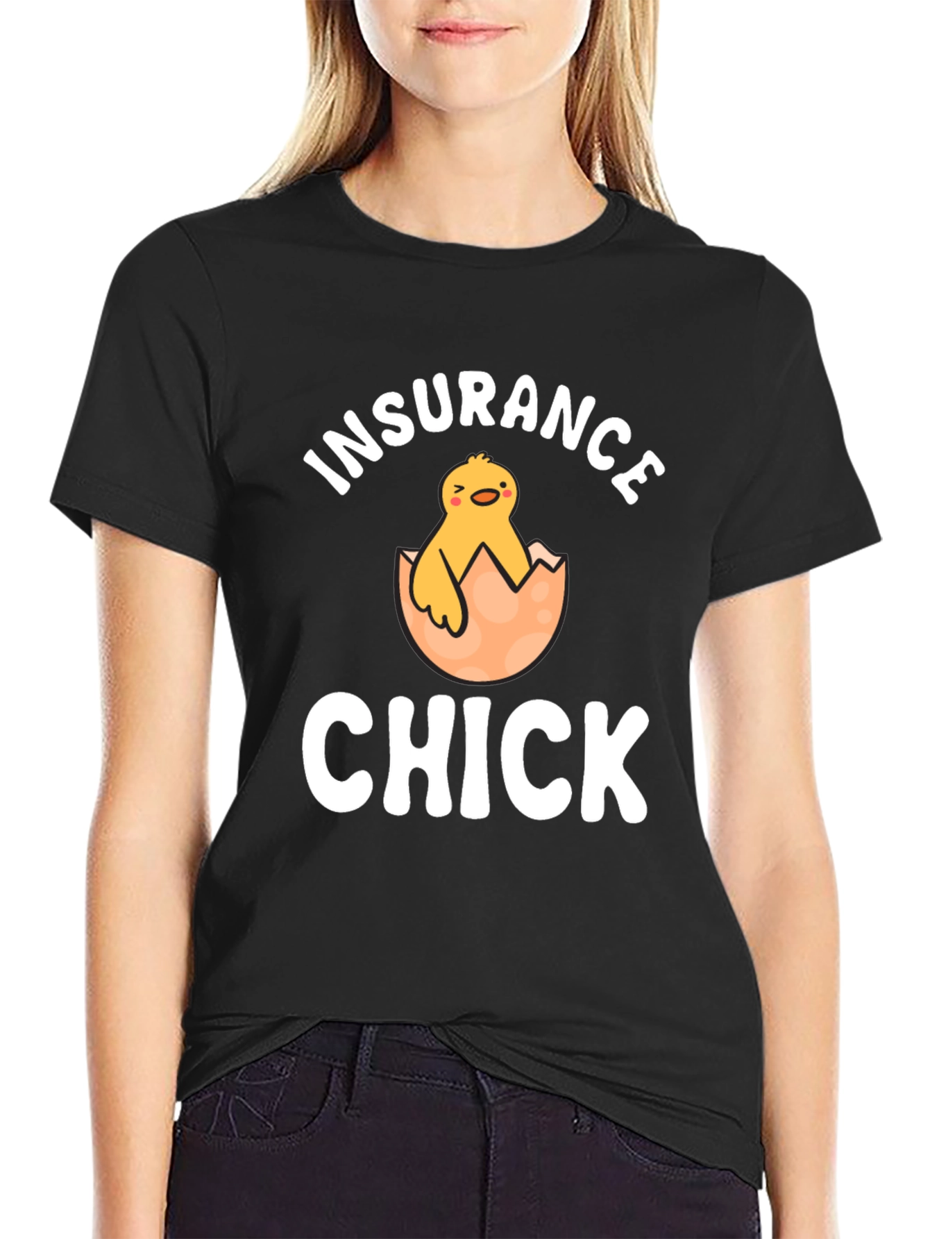 Black Insurance Chick T-Shirt - Novelty Graphic Tee view 2