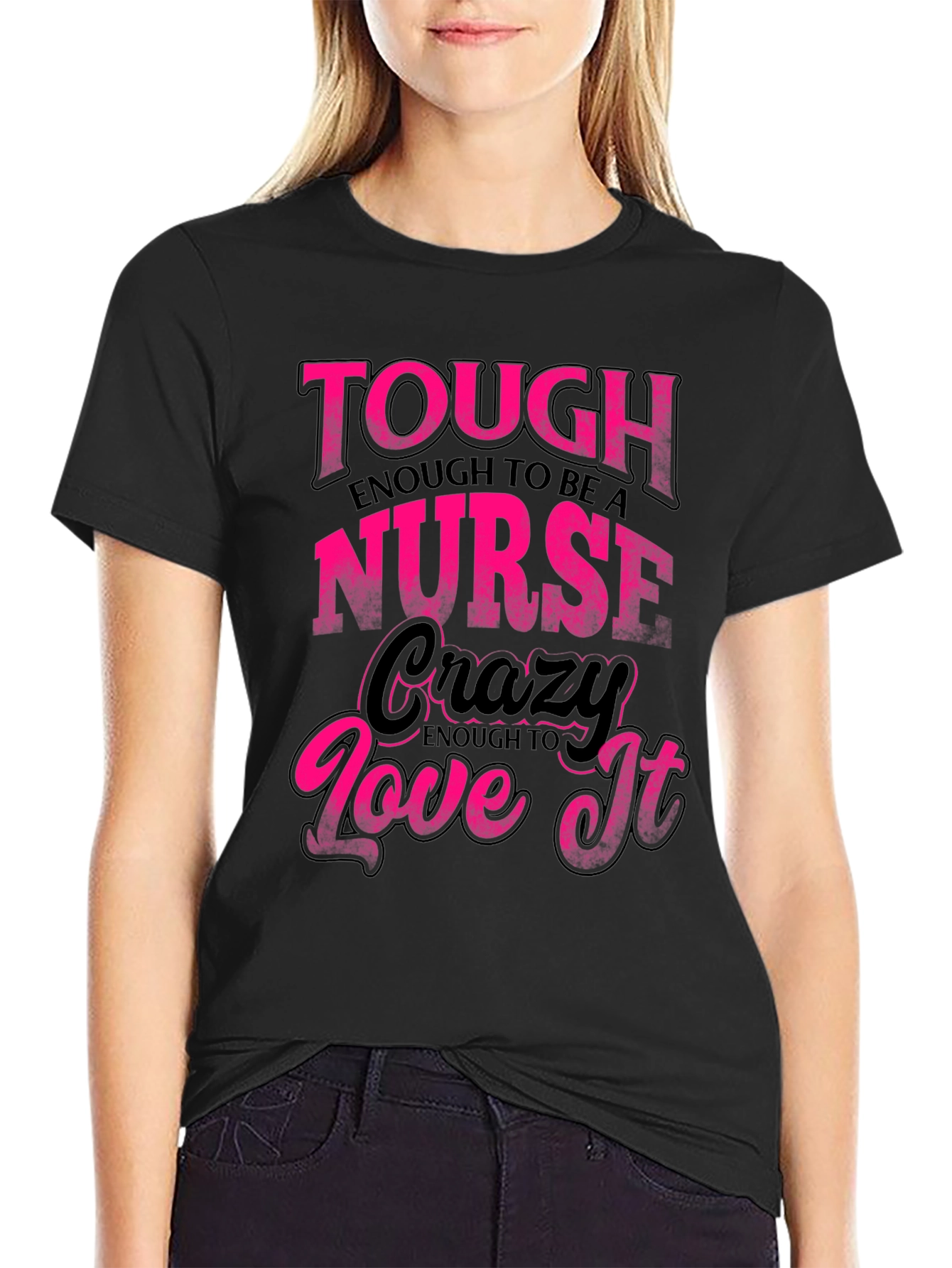 Black Tough Enough Nurse Black Graphic Tee view 2