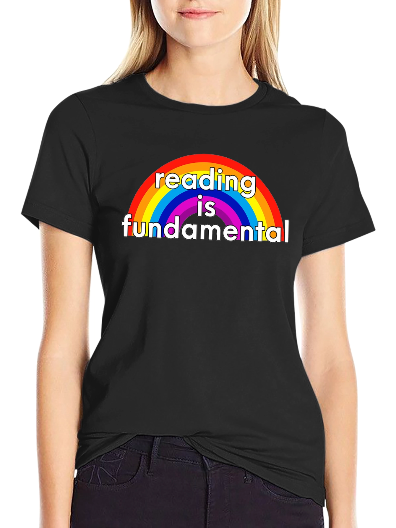 Black Reading is Fundamental Rainbow Graphic Tee view 2
