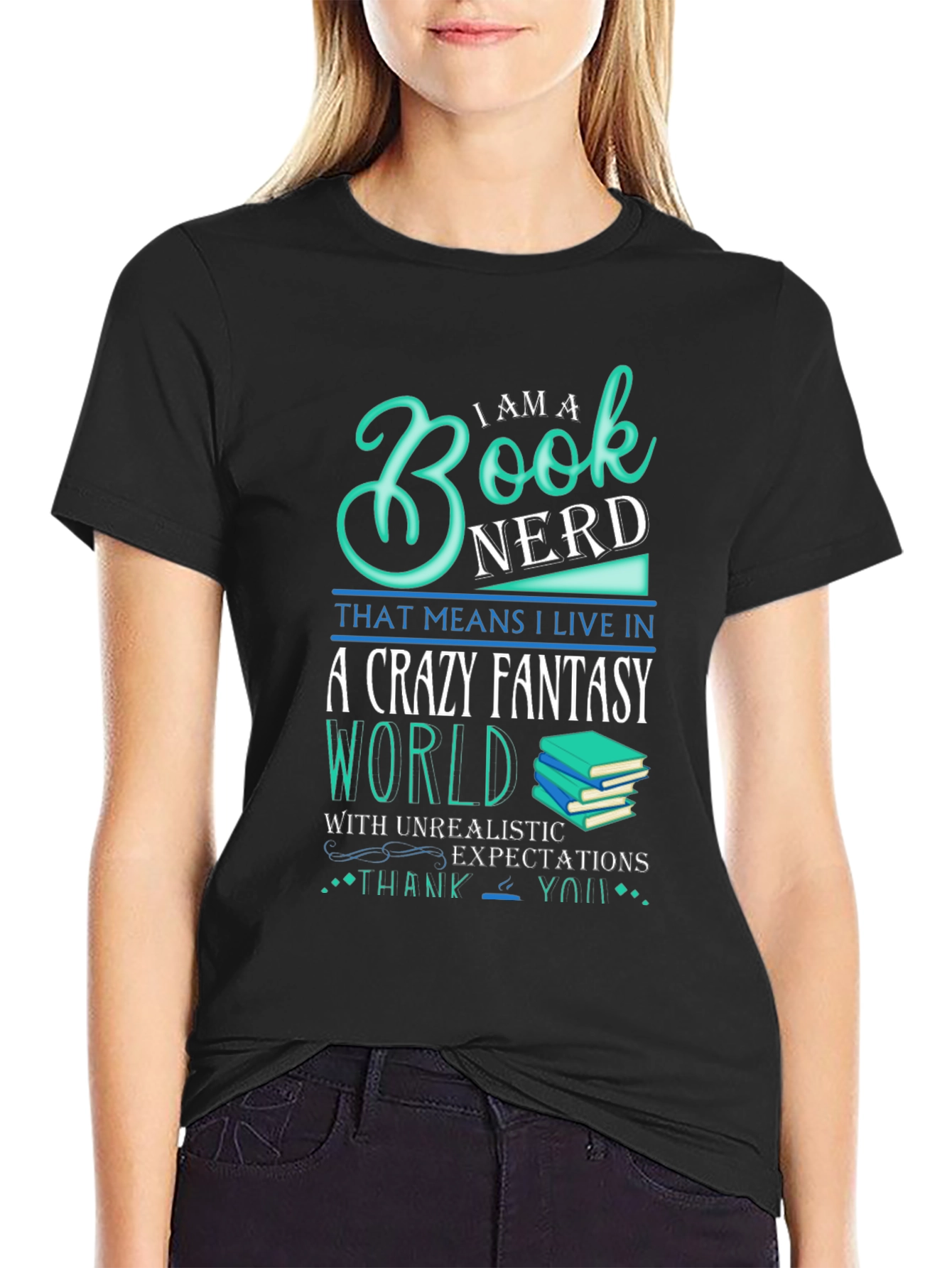 Black Book Nerd Crazy Fantasy World T-Shirt view 2