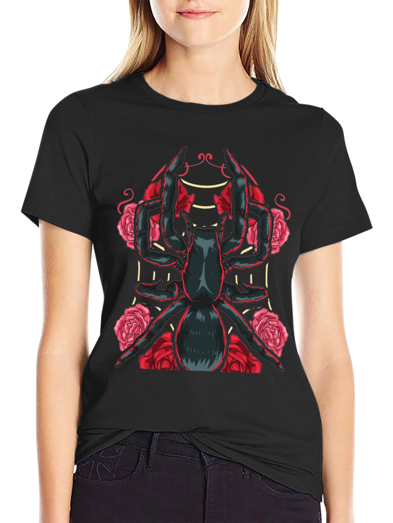 Black Spider & Roses Graphic T-Shirt - Dark Aesthetic view 2
