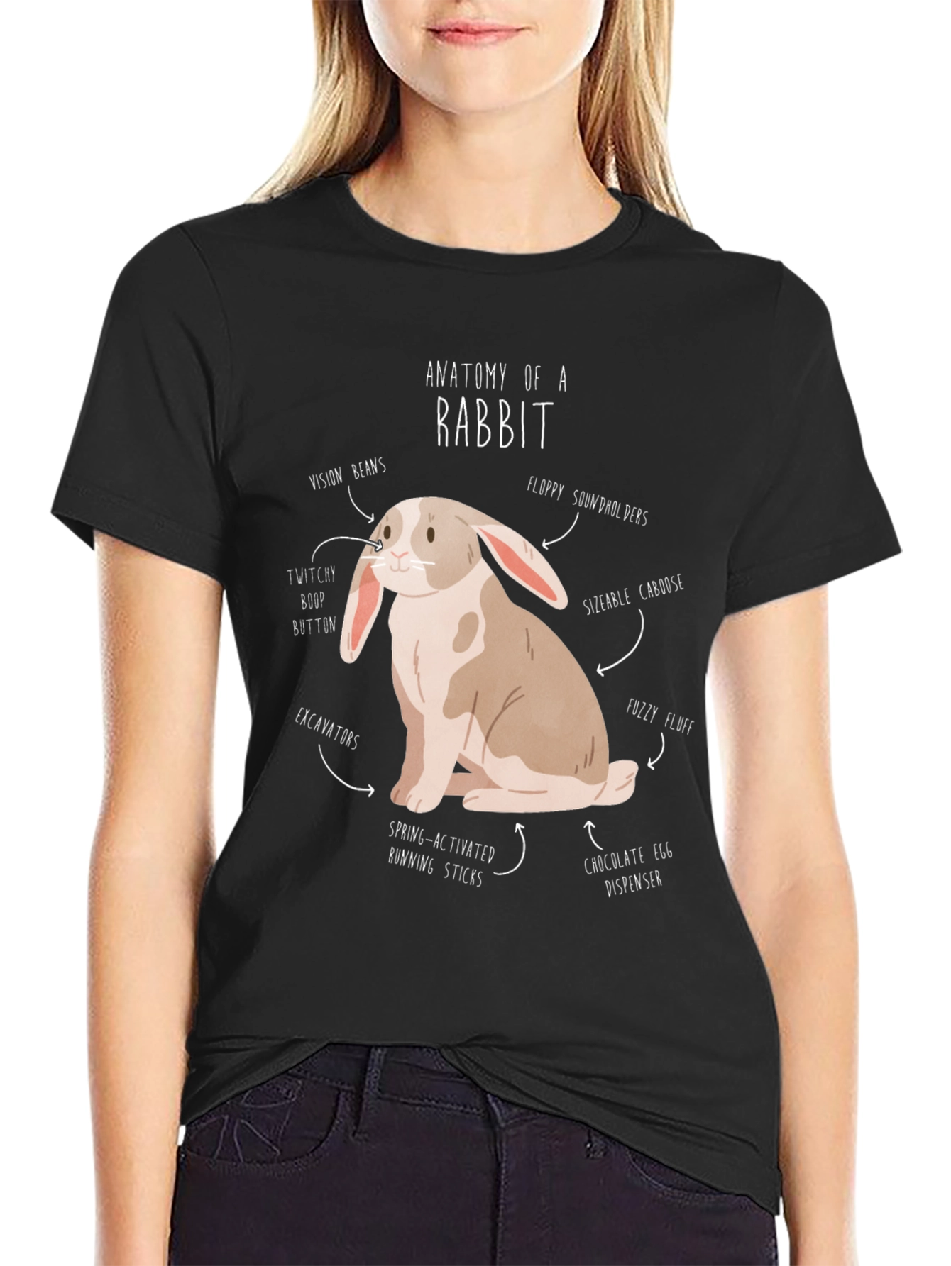 Black Anatomy of a Rabbit T-Shirt Funny Bunny Tee view 2