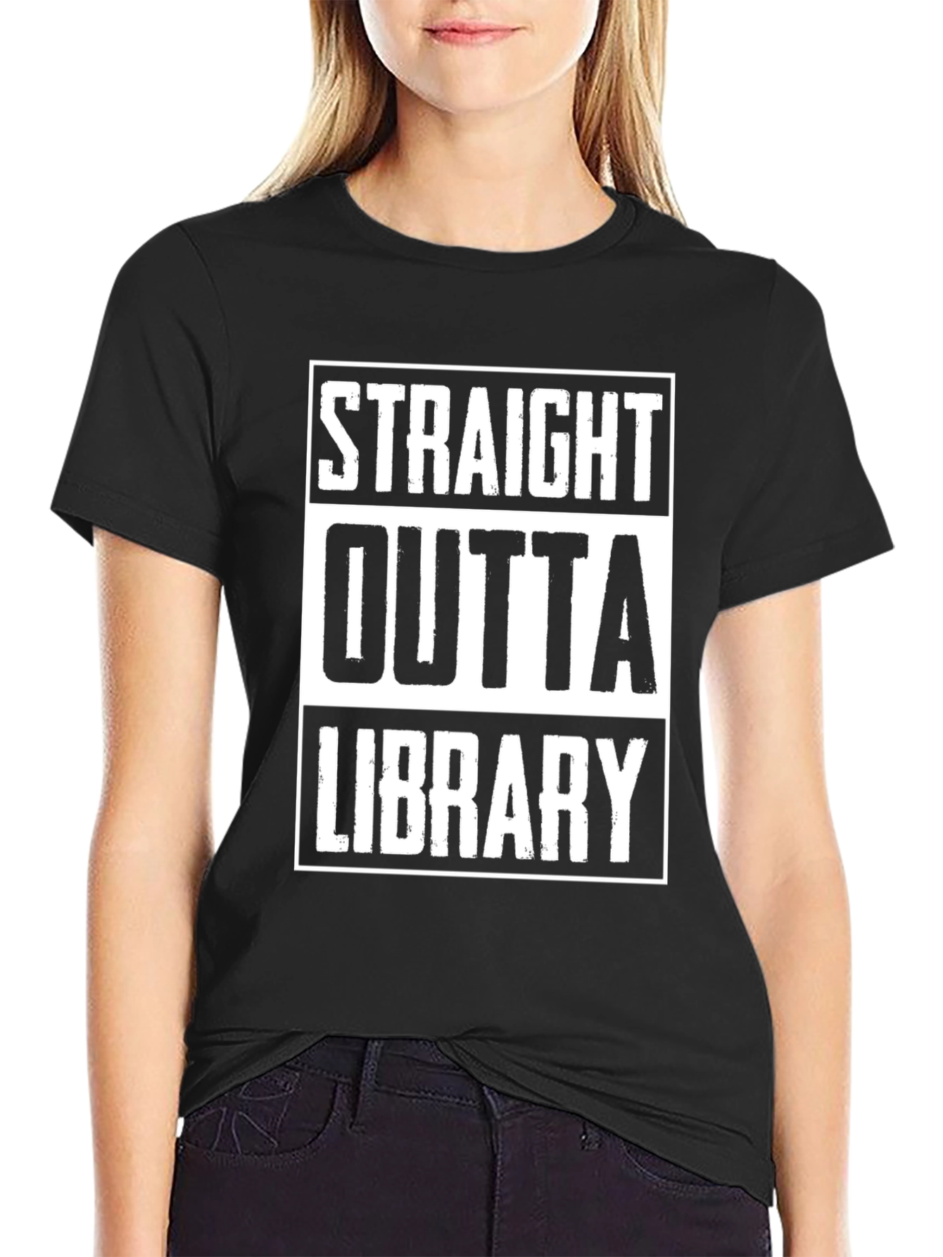 Black Straight Outta Library Black Graphic Tee view 2