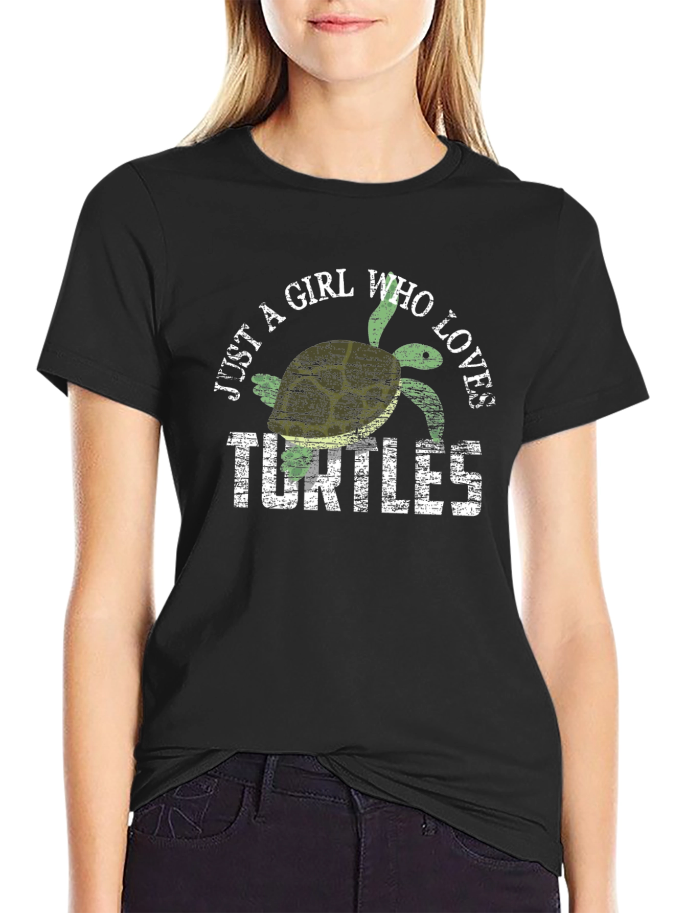 Black Just A Girl Who Loves Turtles T-Shirt view 2