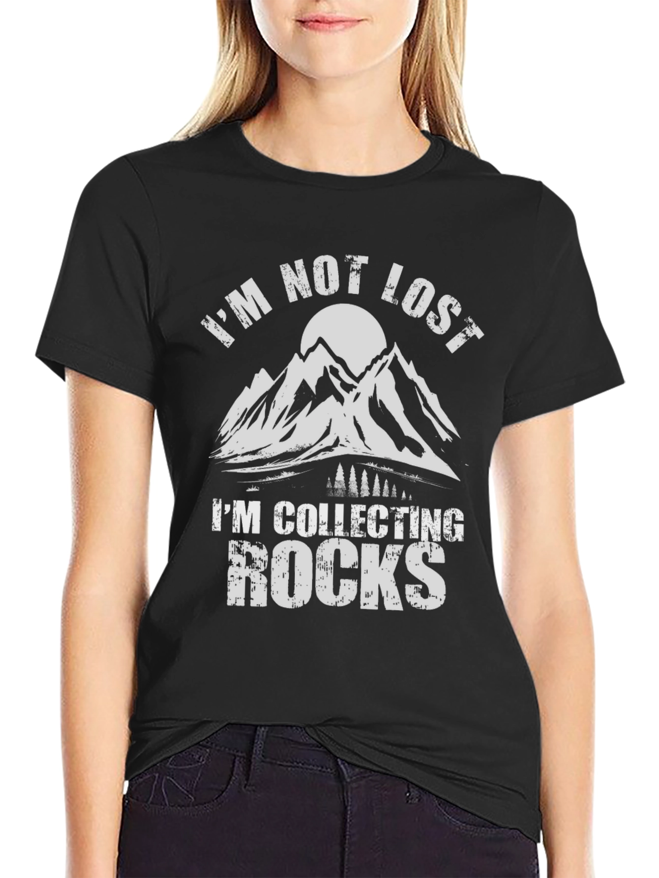 Black I'm Not Lost I'm Collecting Rocks Graphic T-Shirt view 2