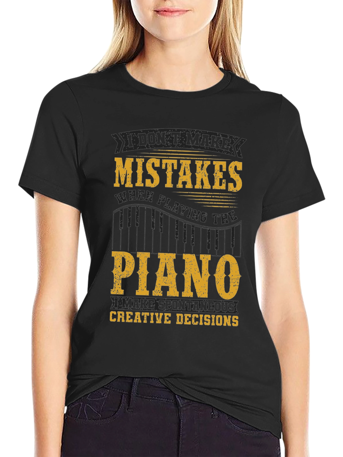 Black Funny Piano T-Shirt - I Don't Make Mistakes! view 2