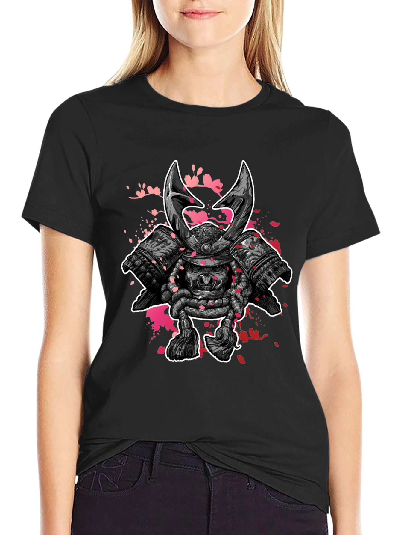 Black Samurai Warrior Graphic Print Black T-Shirt view 2