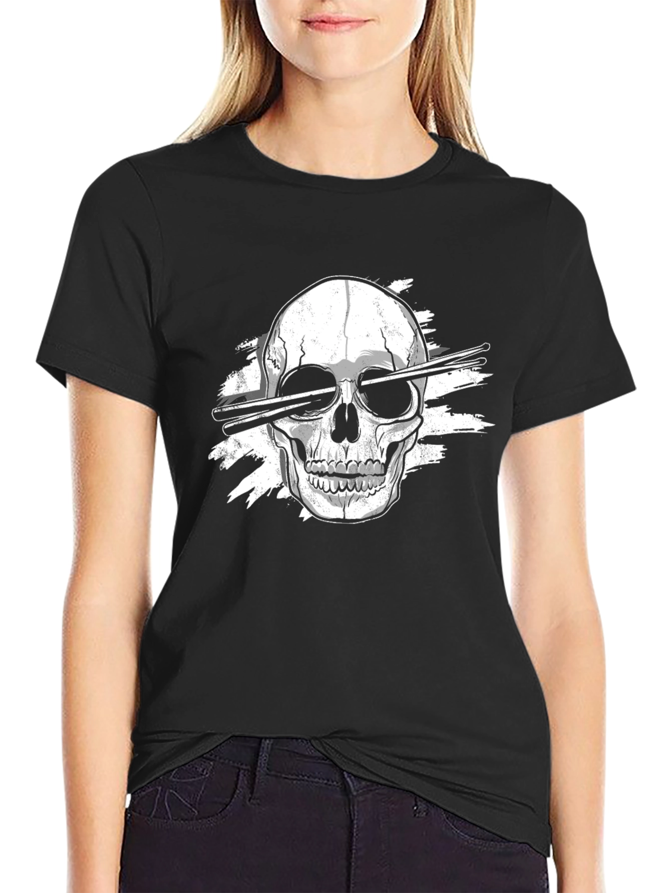 Black Skull Drummer T-Shirt - Rock On! view 2