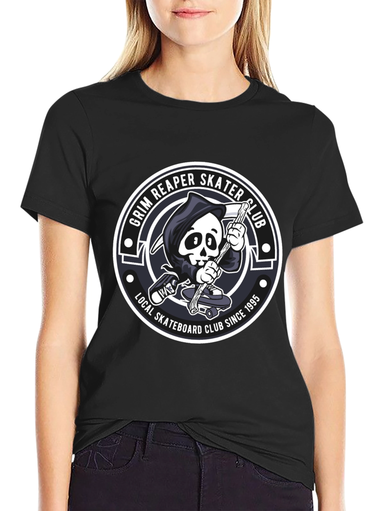 Black Grim Reaper Skater Club Black T-Shirt view 2