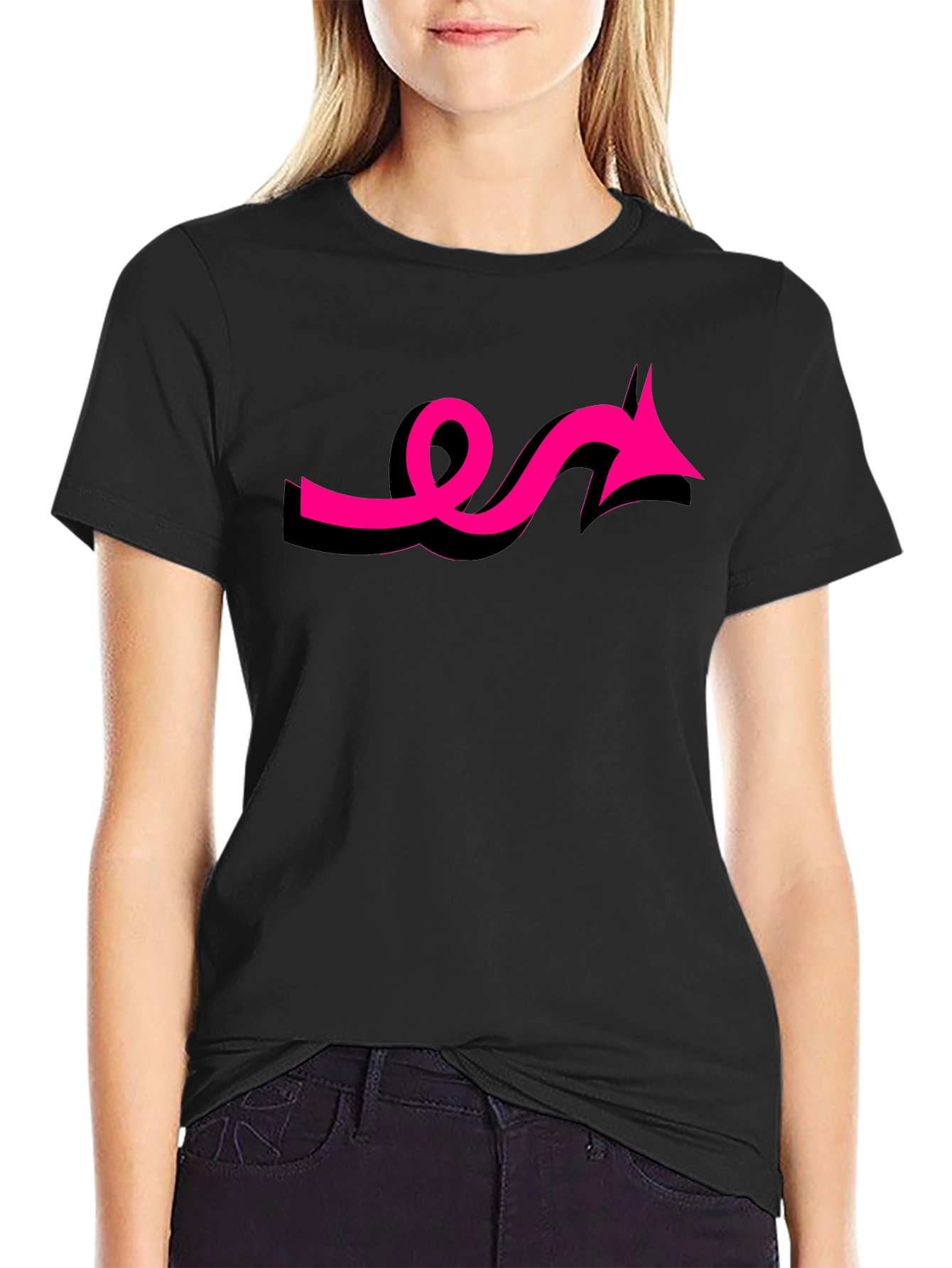 Black Black Tee with Funky Pink Arrow Design view 2