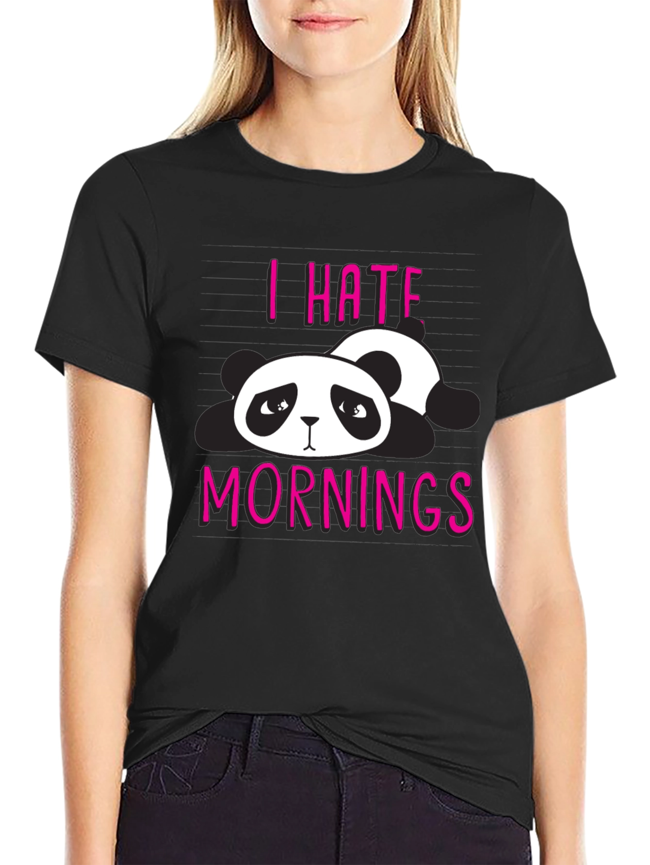 Black I Hate Mornings Panda Graphic T-Shirt view 2