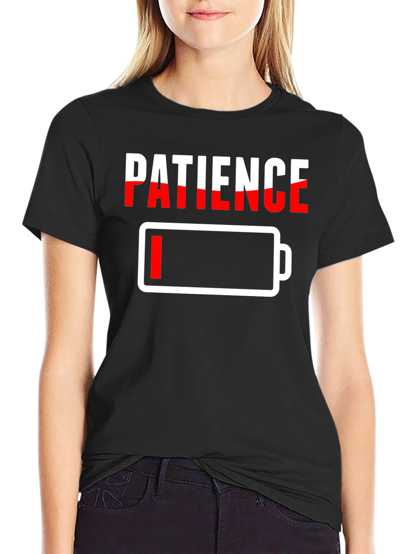 Black Low Patience T-Shirt - Battery Graphic Novelty Tee view 2