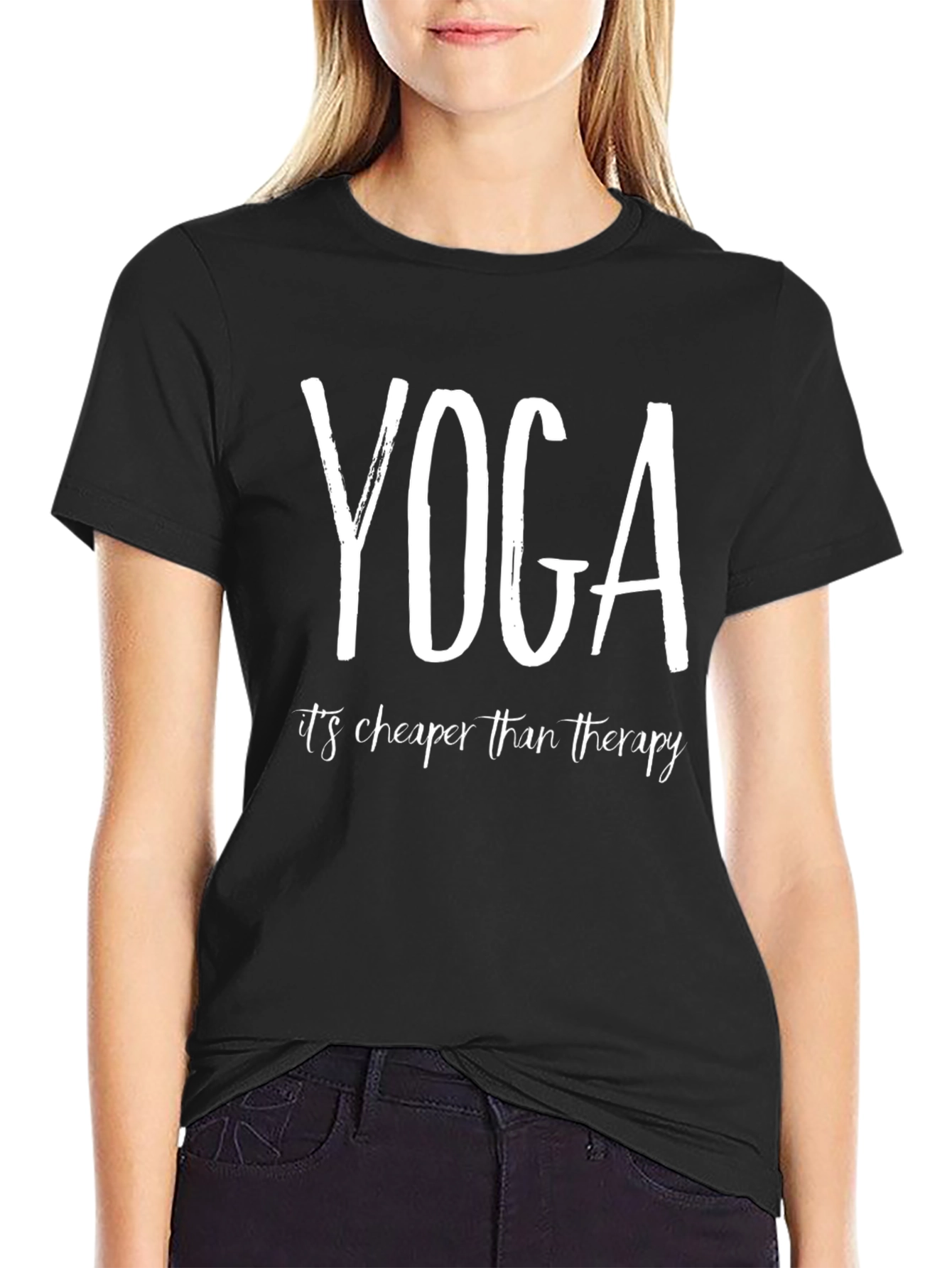 Black Yoga is Cheaper Than Therapy - Unisex T-Shirt view 2