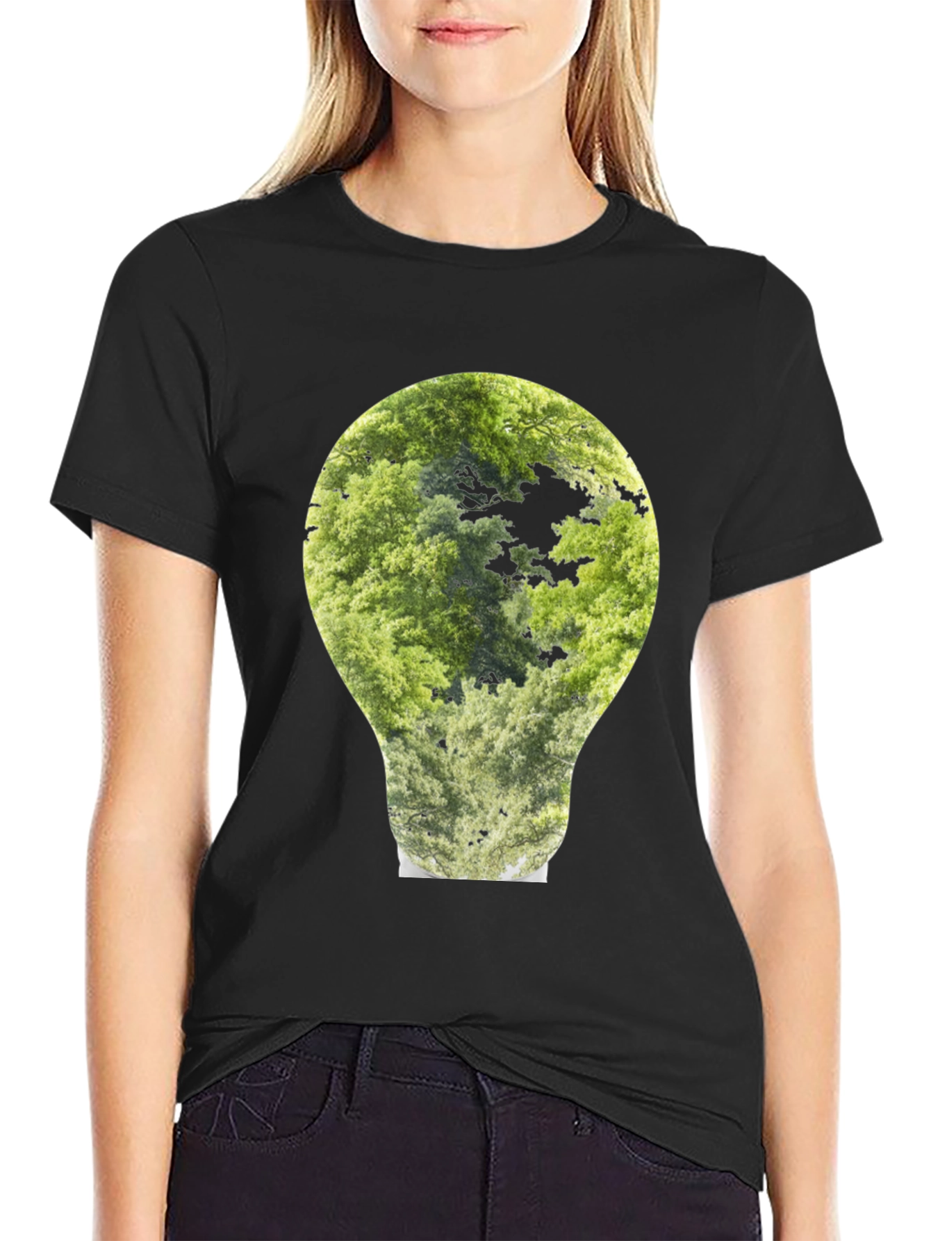 Black Nature Bulb Graphic Tee - Black Cotton Blend view 2
