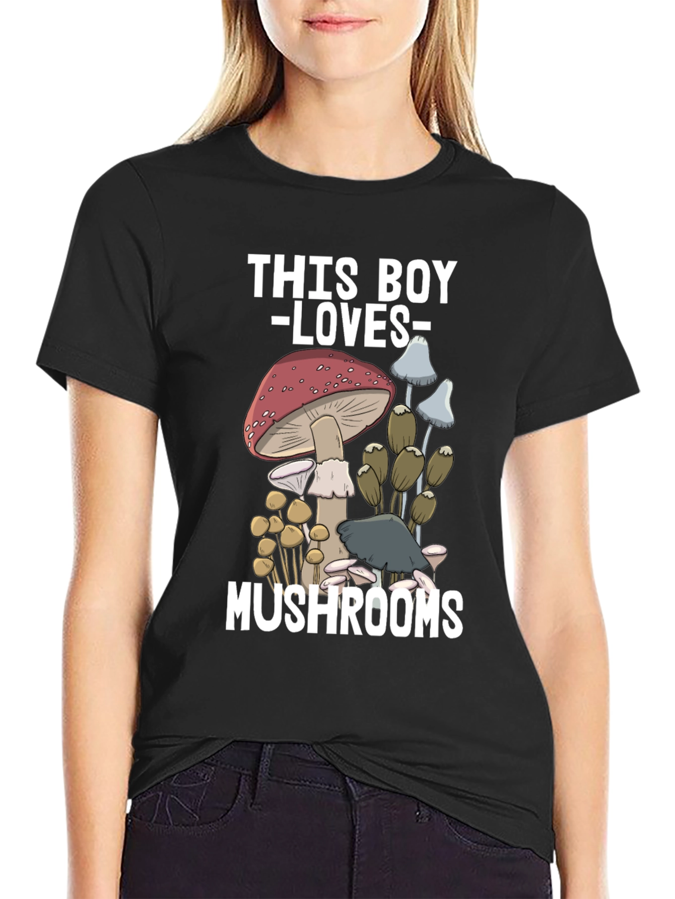 Black Mushroom Lover T-Shirt - This Boy Loves Mushrooms Graphic Tee view 2