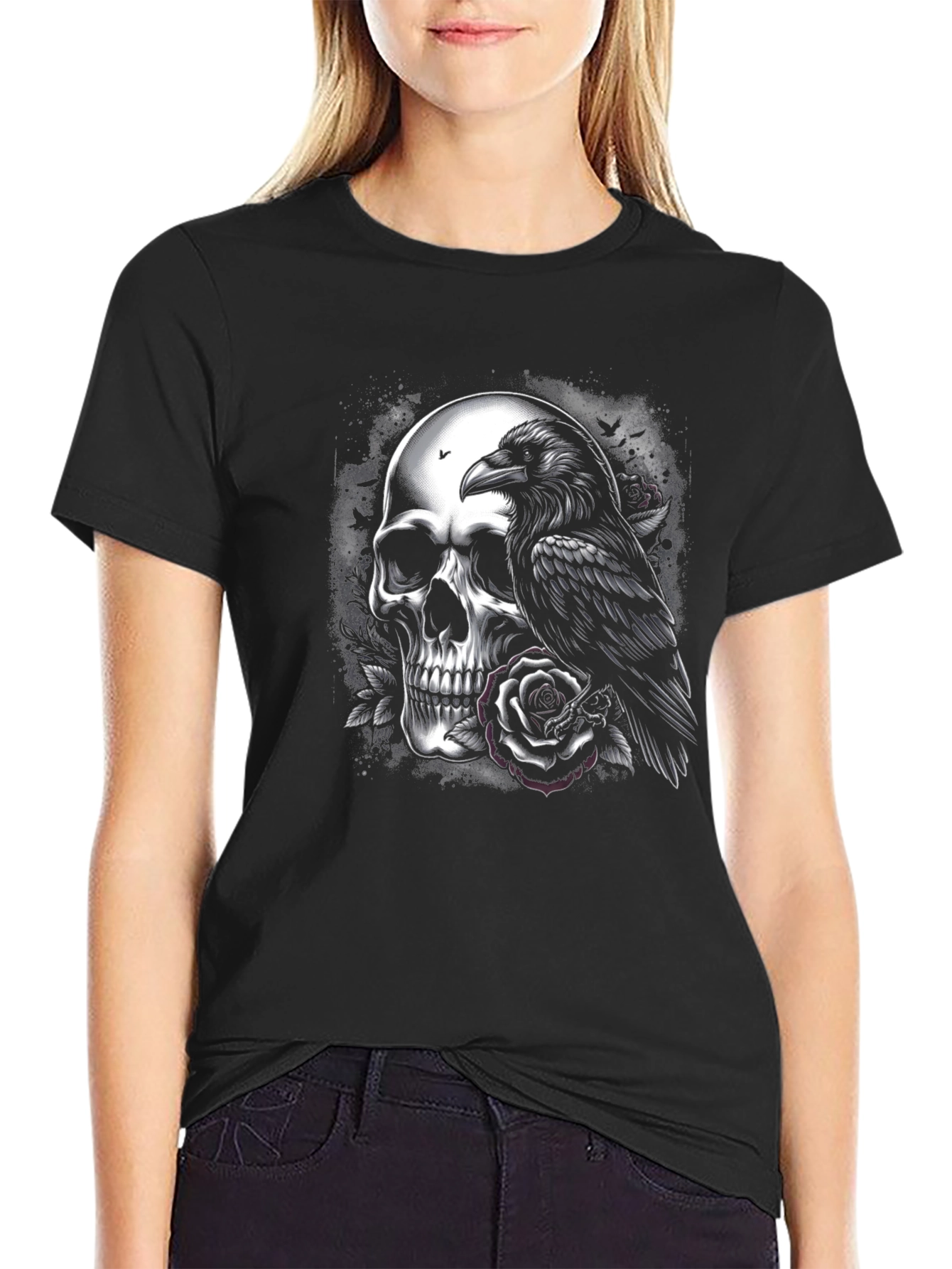Skull Raven Rose Graphic Tee - Dark Aesthetic T-Shirt - 2