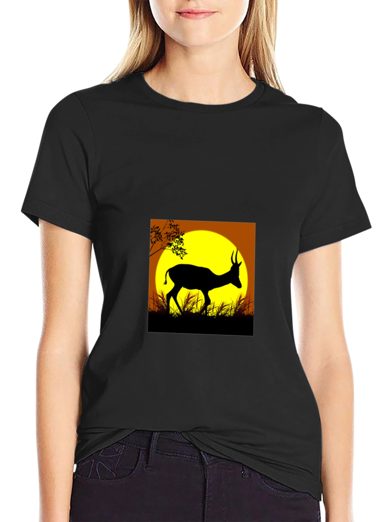 Black Silhouette Deer Graphic Tee view 2